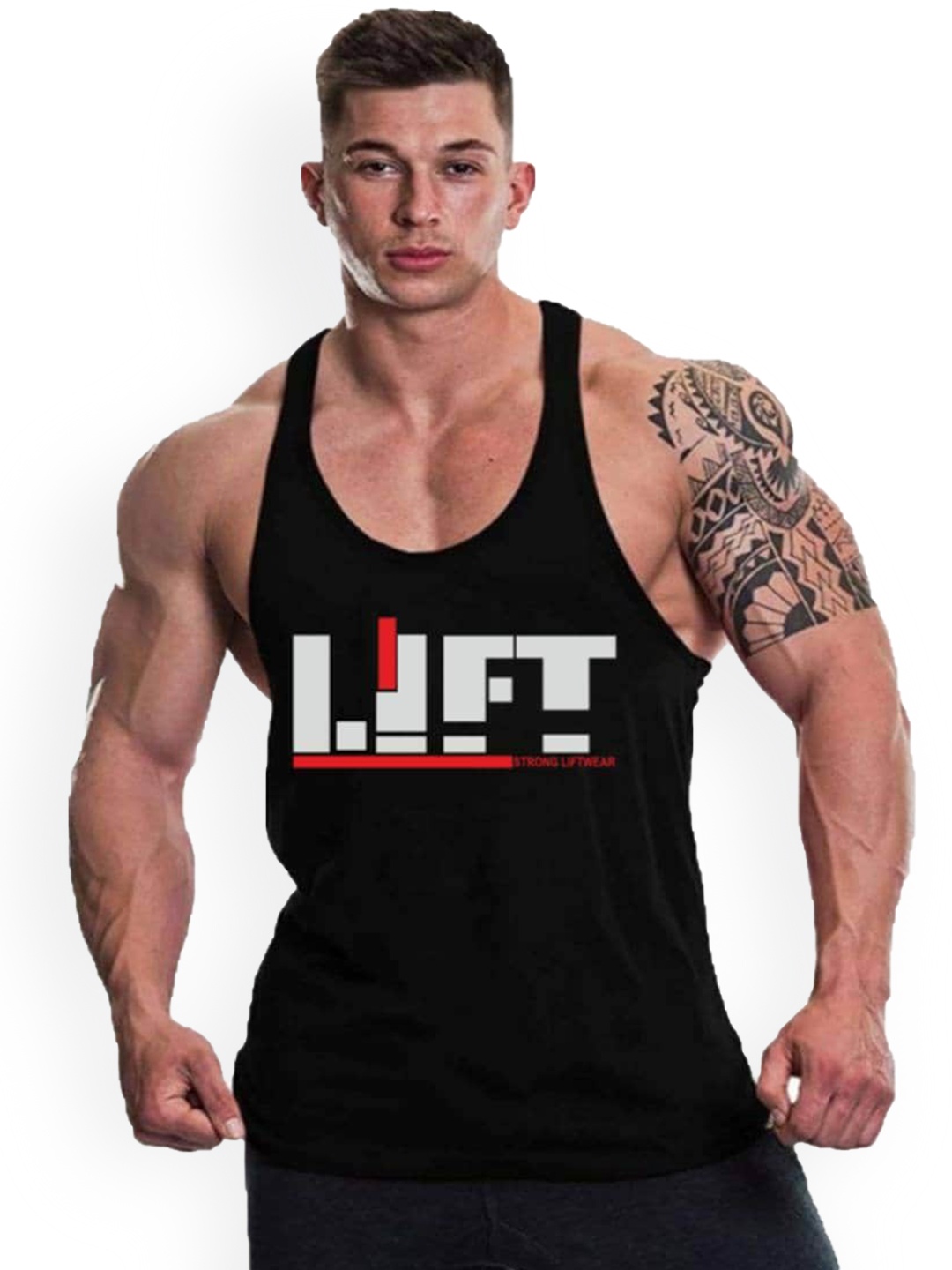 

MASCARI Typography Printed Innerwear Gym Vests, Black
