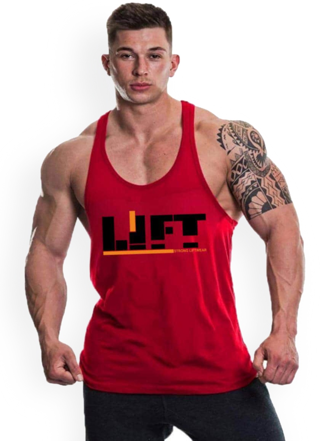 

MASCARI Typography Printed Innerwear Gym Vests, Red