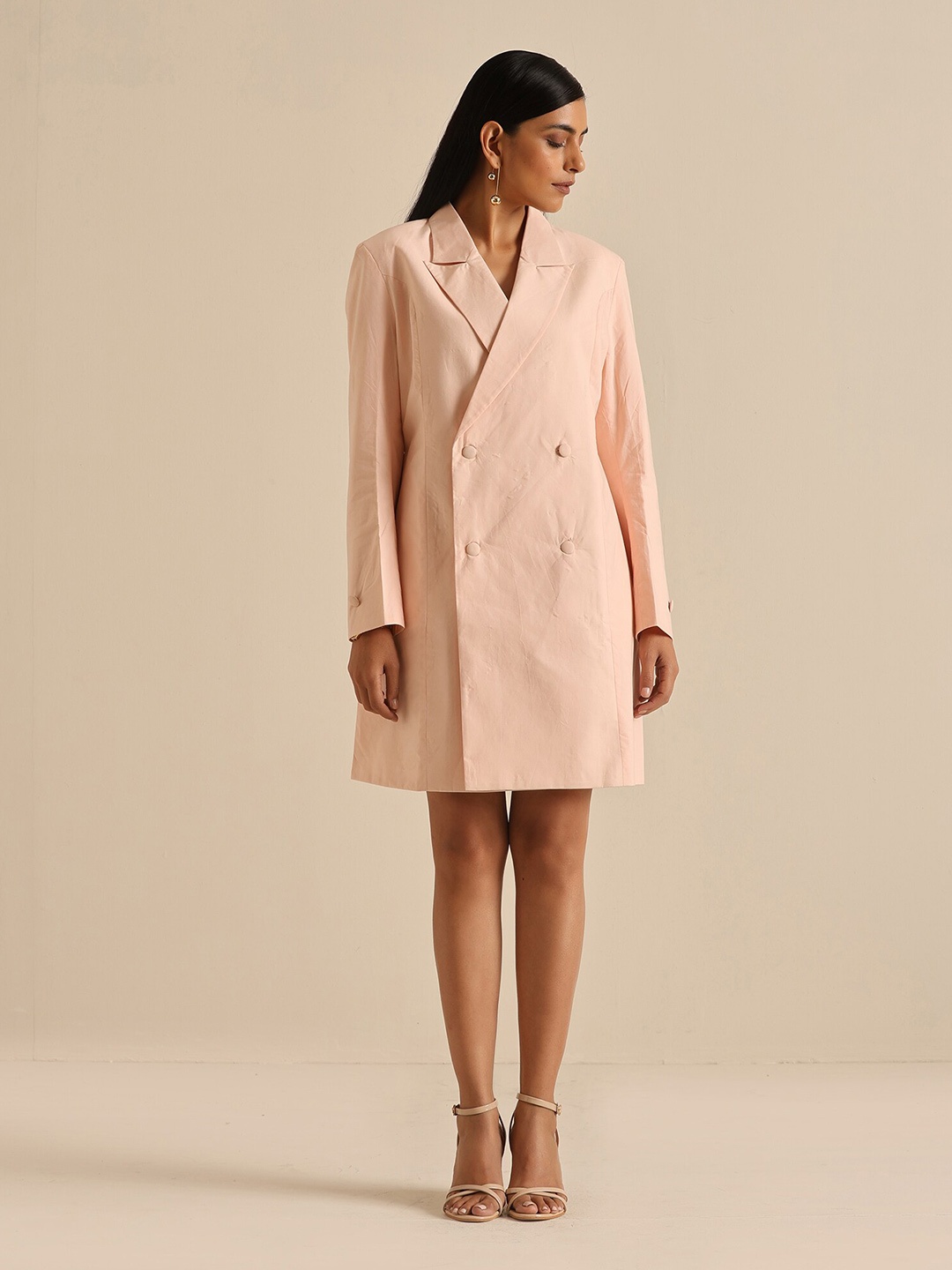 

OKHAI Lapel Collar Cotton Blazer Dress, Peach