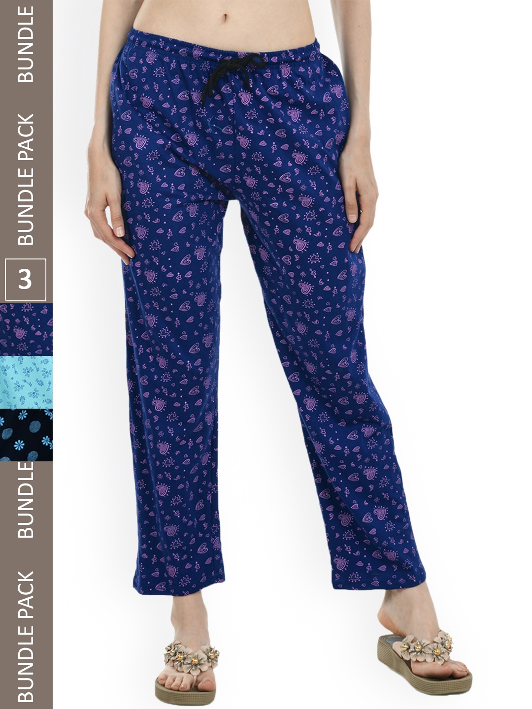 

IndiWeaves Women Pack of 2 Pure Cotton Printed Lounge Pants, Blue