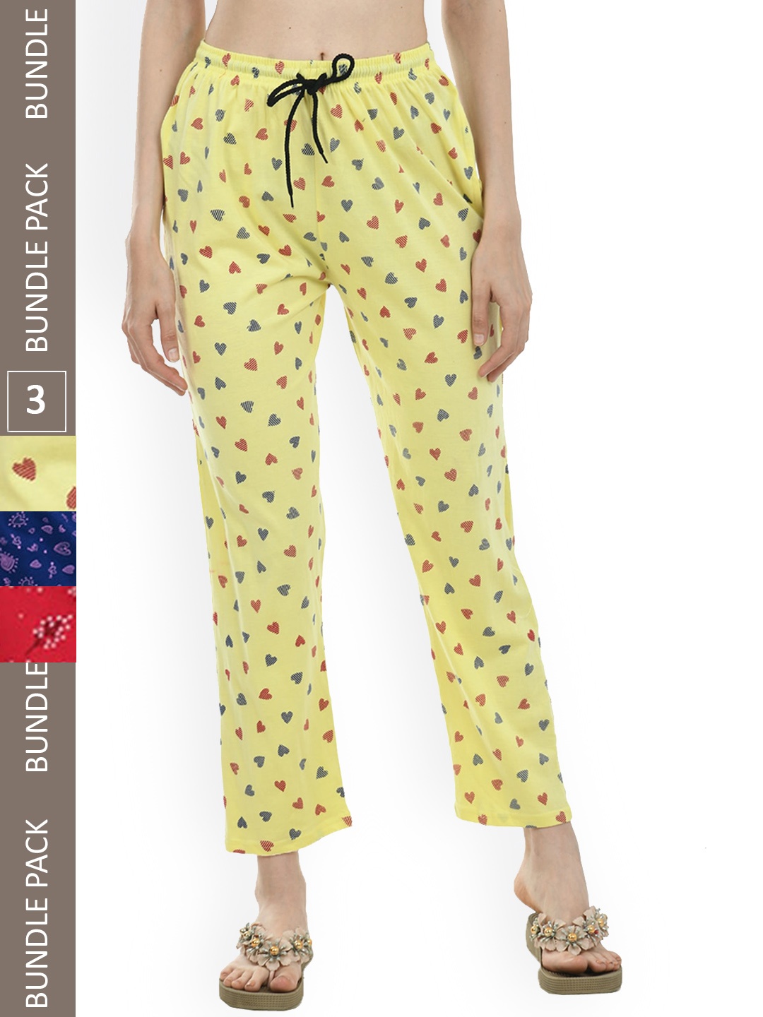 

IndiWeaves Women Pack of 2 Pure Cotton Printed Lounge Pants, Yellow
