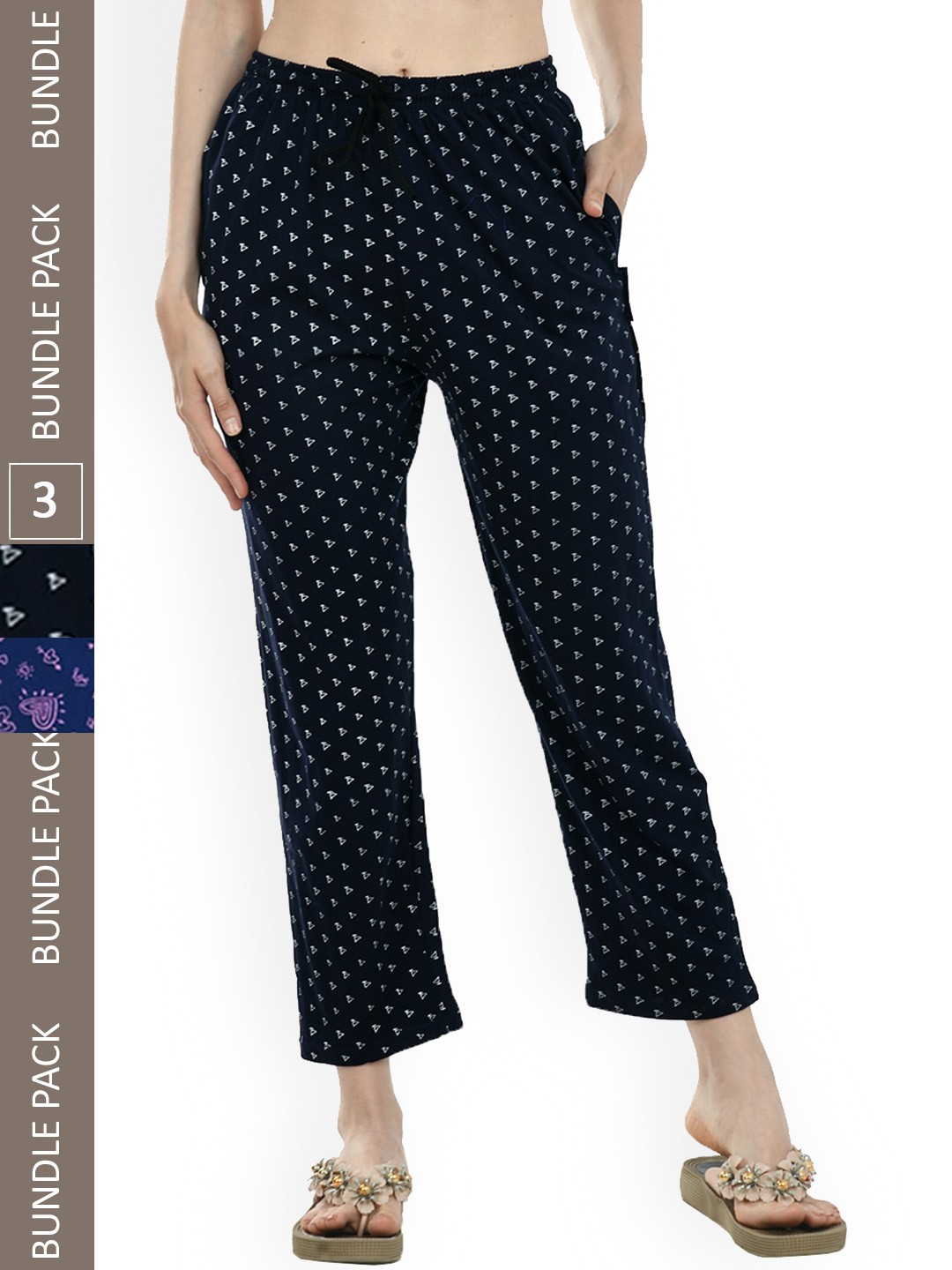 

IndiWeaves Women Pack Of 2 Pure Cotton Printed Straight Lounge Pants, Black