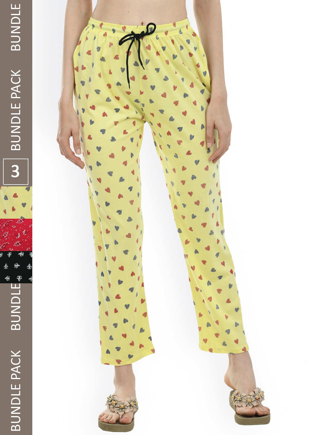 

IndiWeaves Women Pack of 3 Pure Cotton Printed Lounge Pants, Yellow