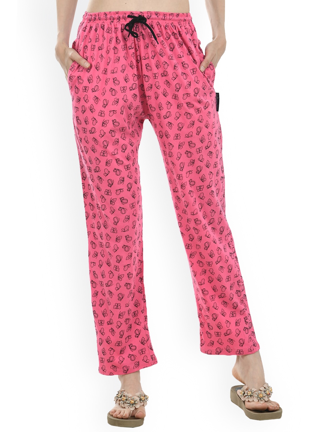 

IndiWeaves Women Printed Pure Cotton Lounge Pants, Pink