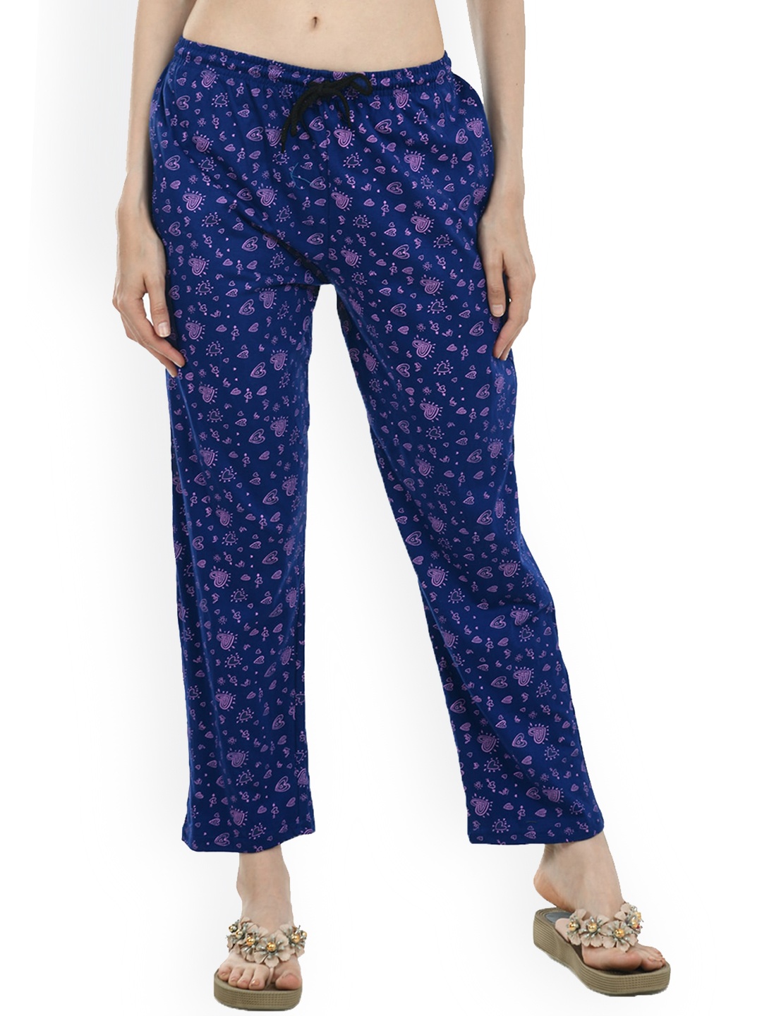 

IndiWeaves Women Pure Cotton Printed Lounge Pants, Blue