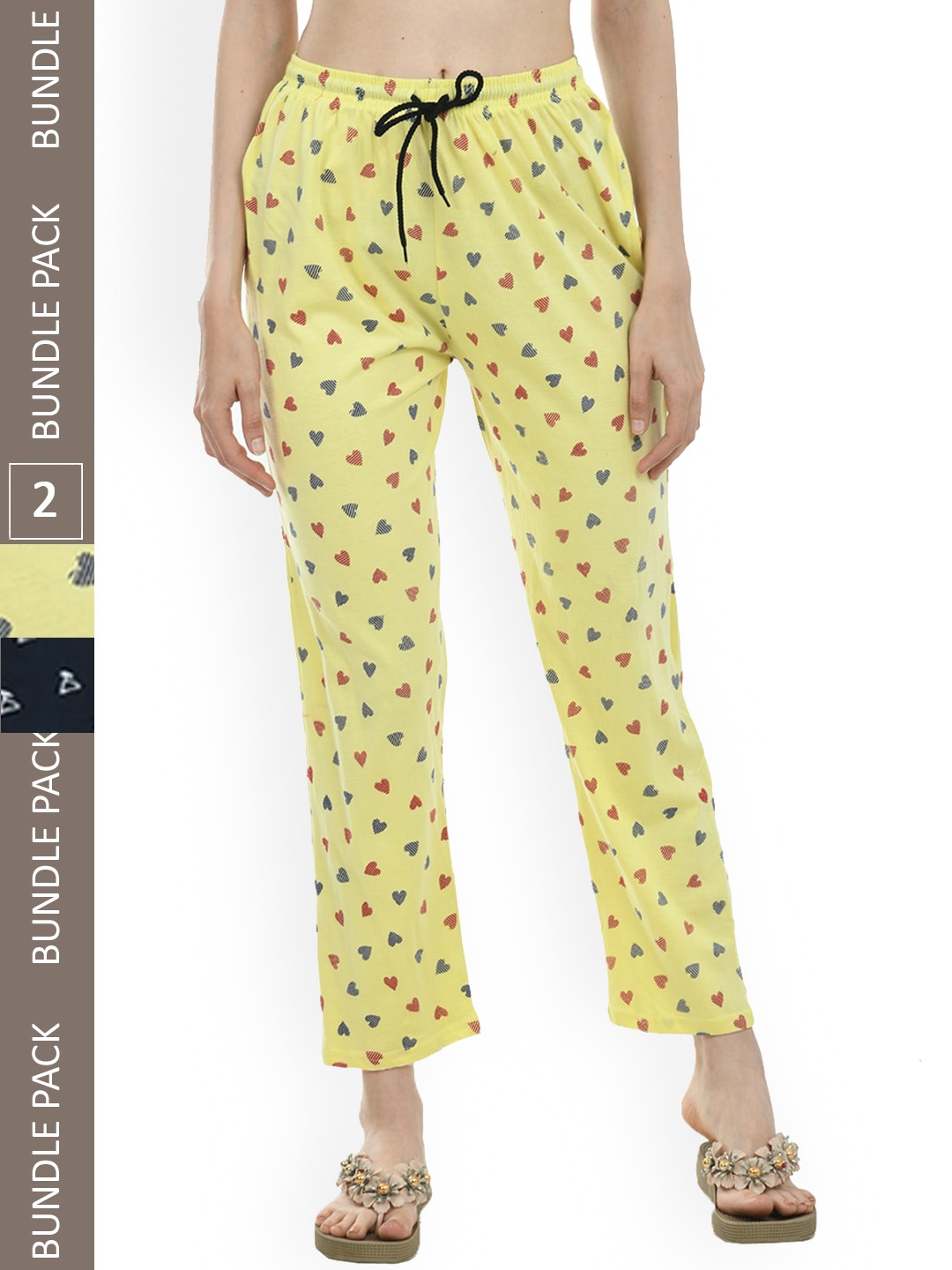 

IndiWeaves Women Pack of 2 Printed Pure Cotton Lounge Pants, Yellow