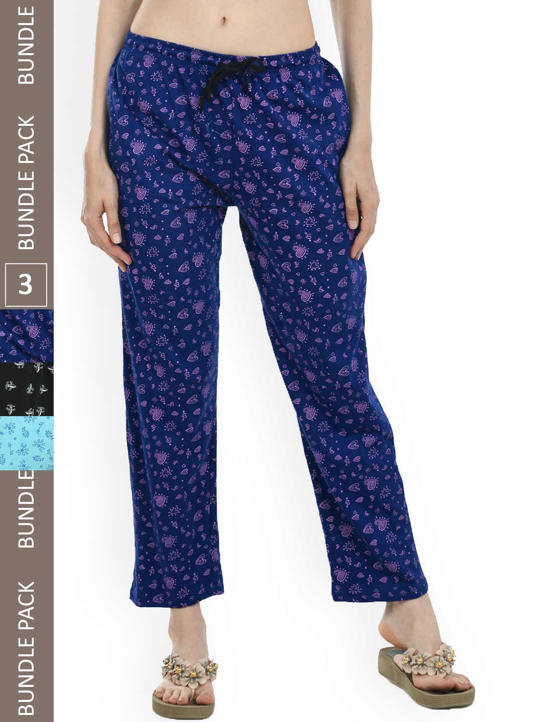 

IndiWeaves Women Pack of 2 Pure Cotton Printed Lounge Pants, Blue