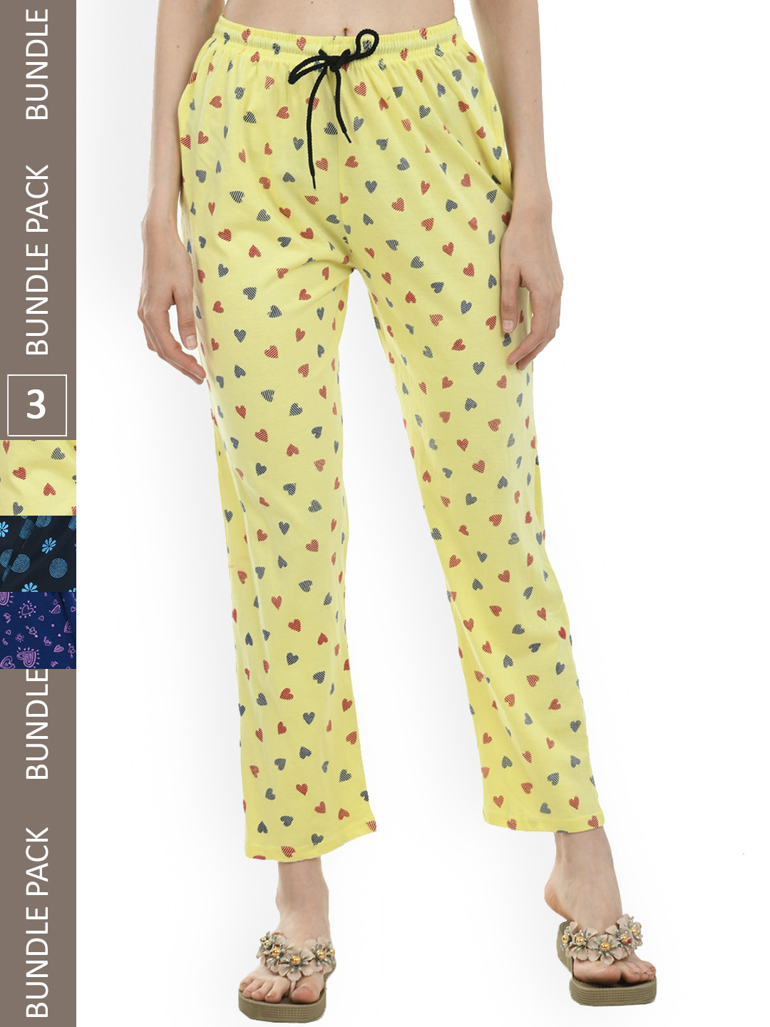 

IndiWeaves Women Pack of 3 Pure Cotton Printed Lounge Pants, Yellow