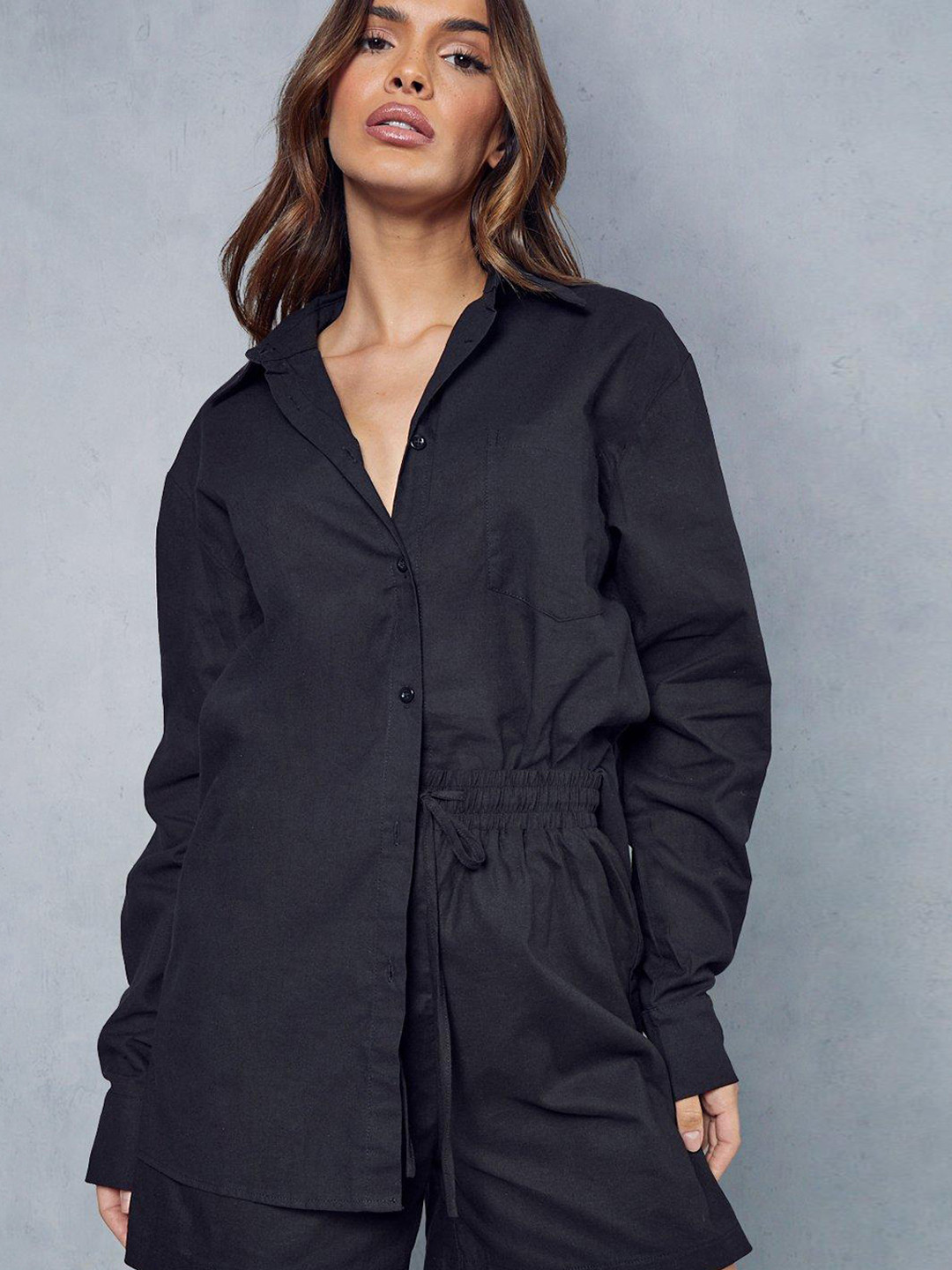 

MISSPAP Cotton Linen Oversized Shirt, Black