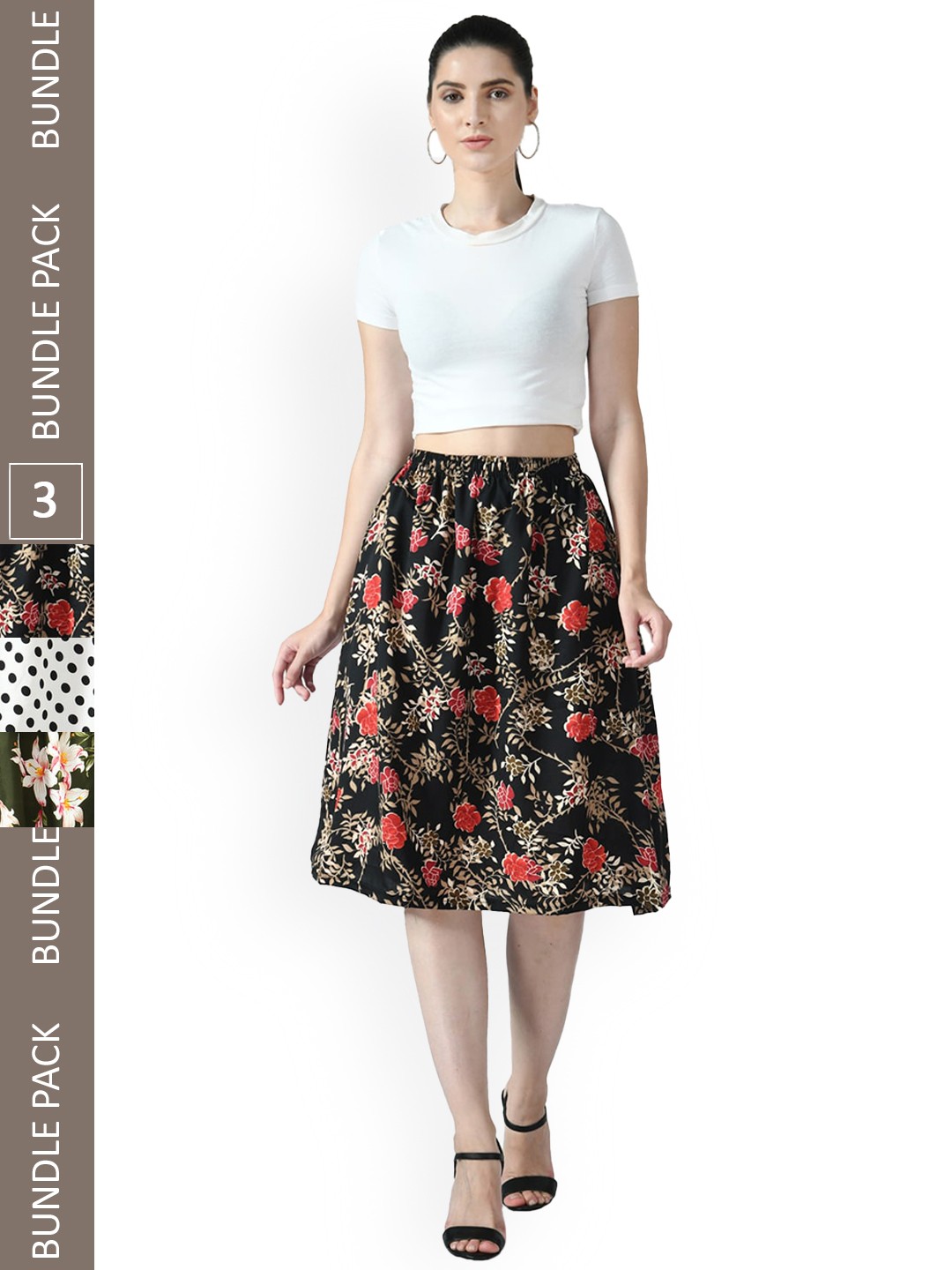 

IndiWeaves Women Pack Of 3 Printed Flared Skirts, White