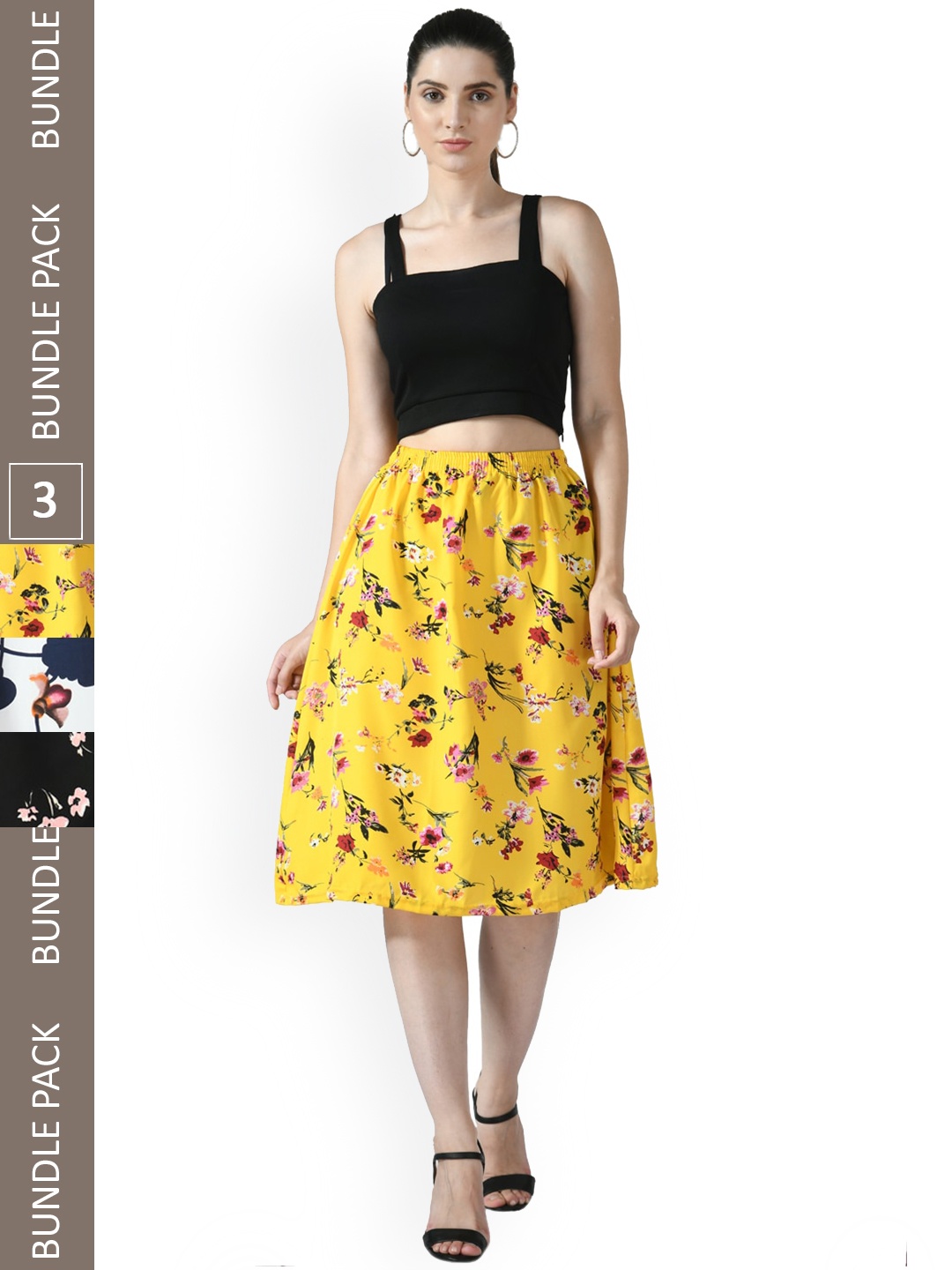 

IndiWeaves Women Pack Of 3 Printed Flared Skirts, Yellow