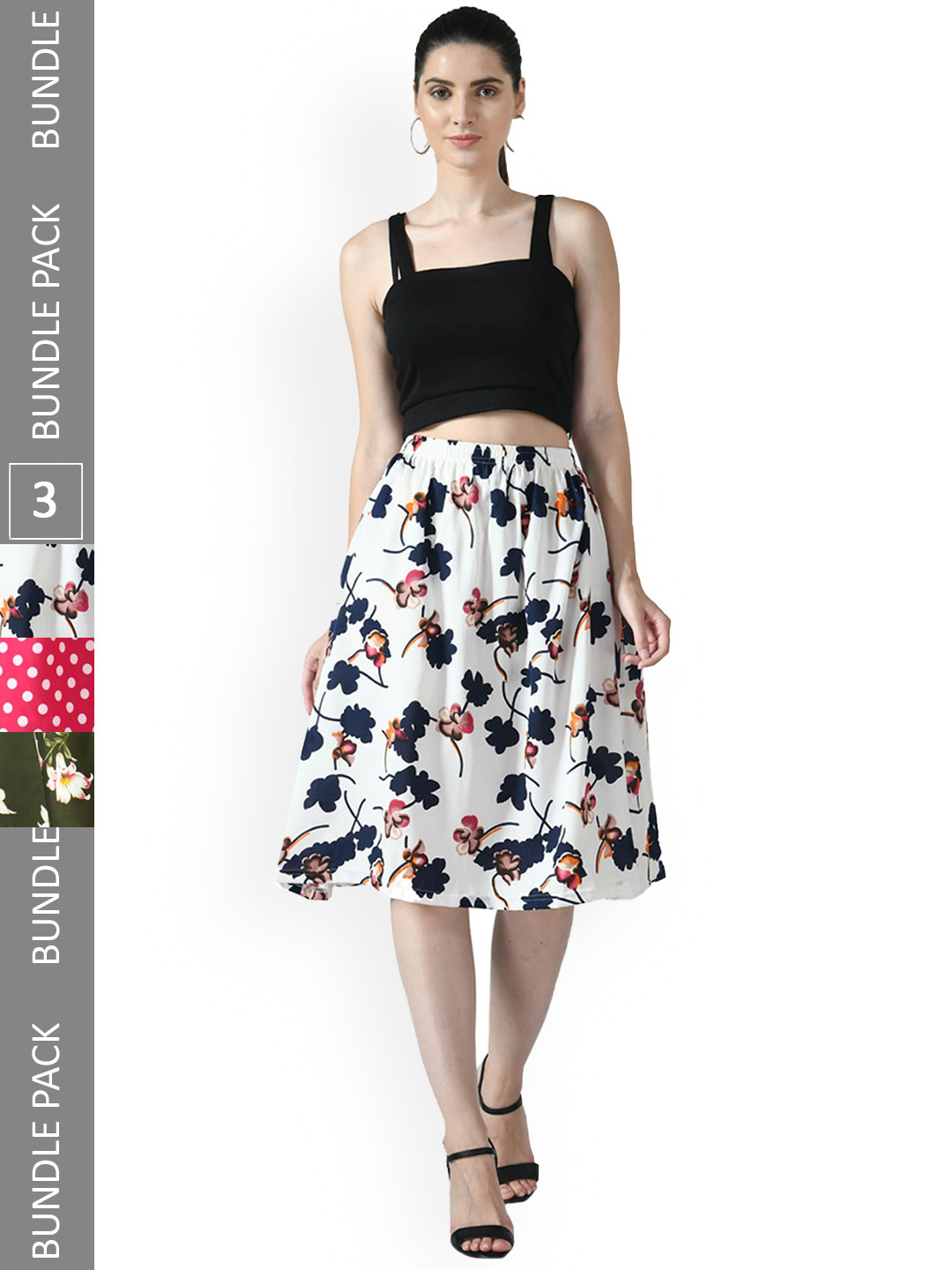 

IndiWeaves Women Pack Of 3 Printed A-Line Midi Skirts, Green
