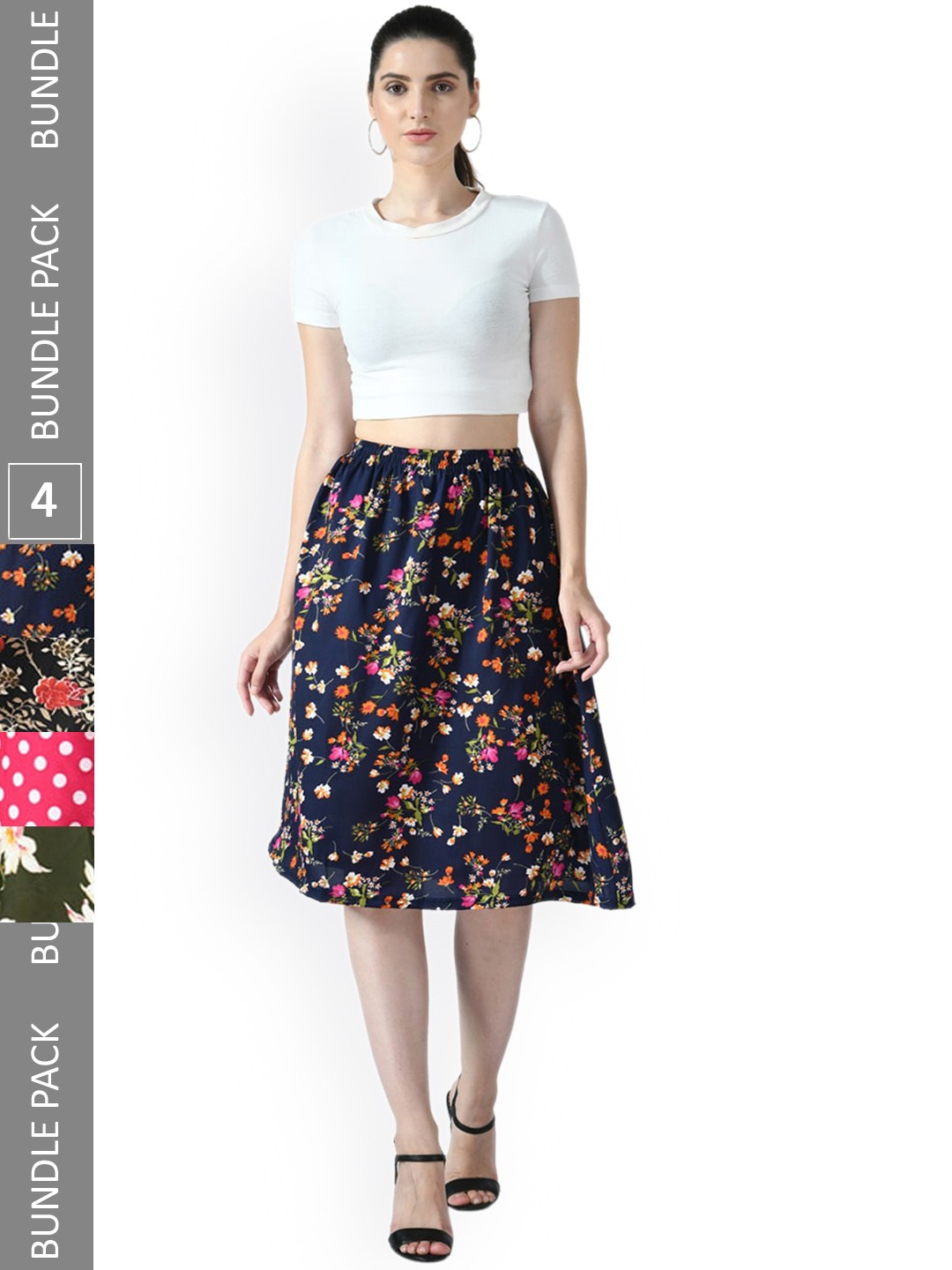 

IndiWeaves Pack of 4 Floral Printed Flared Skirts, Pink
