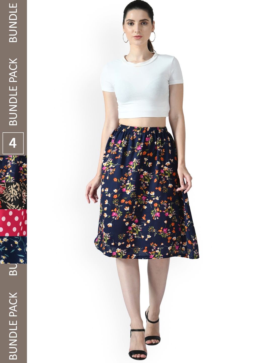 

IndiWeaves Pack of 4 Floral Printed Flared Skirts, Red
