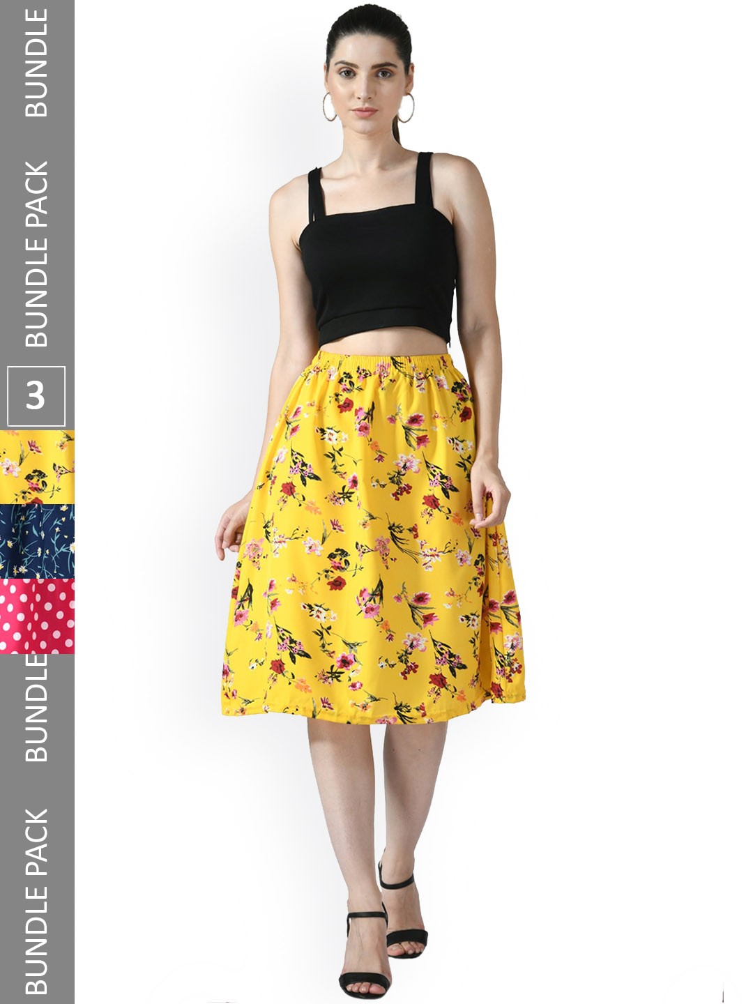 

IndiWeaves Women Pack Of 3 Digital Printed Knee-Length Flared Skirts, Red