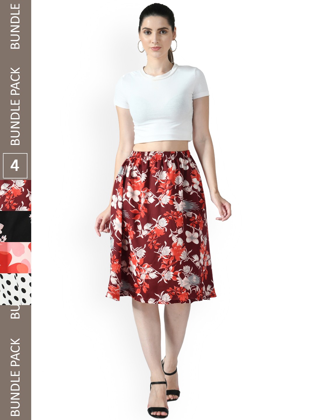 

IndiWeaves Women Pack Of 4 Digital Printed Knee-Length Flared Skirts, Red