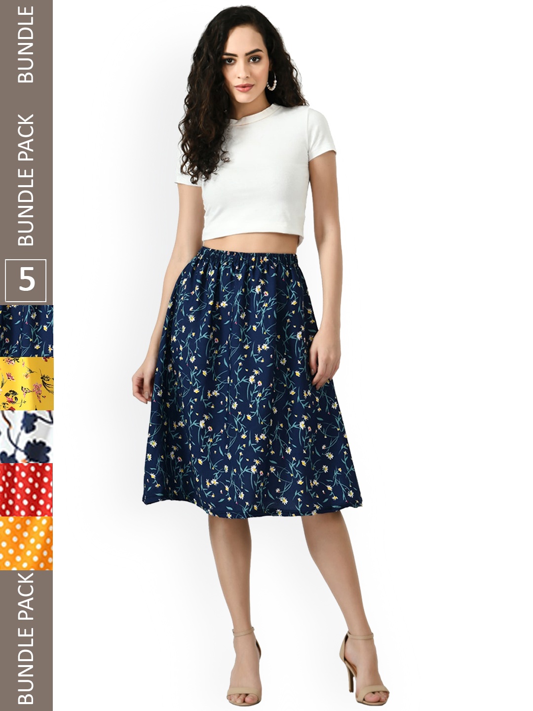

IndiWeaves Pack of 5 Floral Printed Flared Skirts, Red