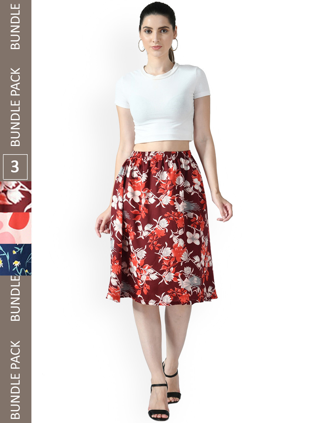 

IndiWeaves Pack of 3 Floral Printed Flared Skirts, Pink