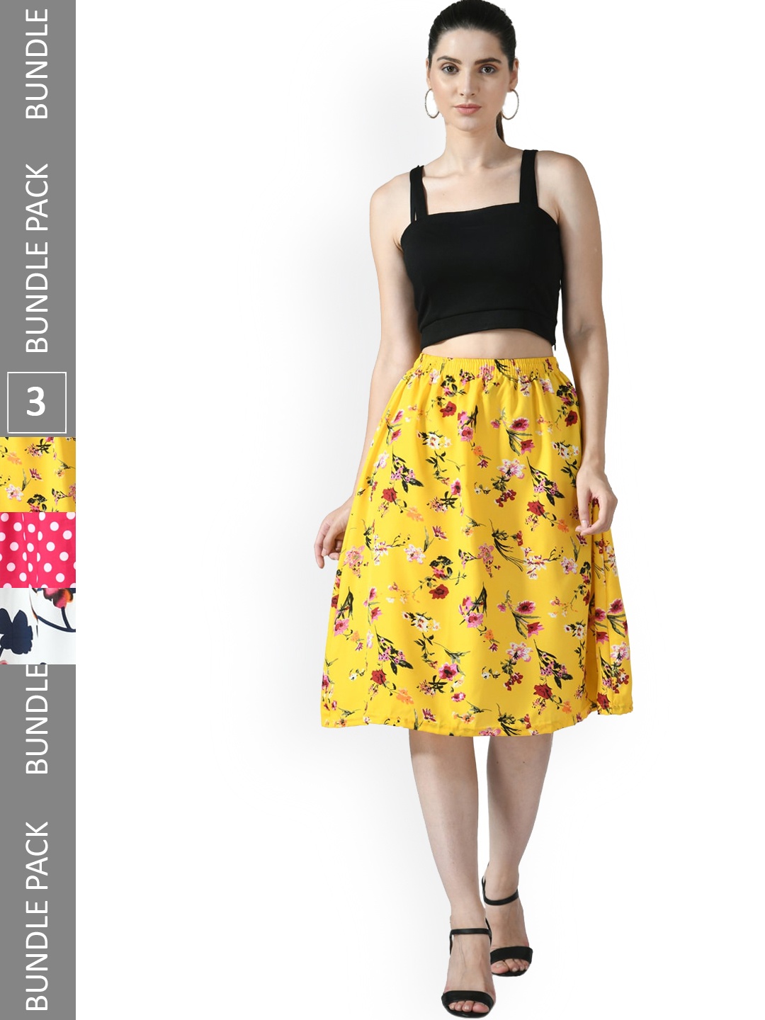 

IndiWeaves Pack Of 3 Printed Flared Midi Skirts, White
