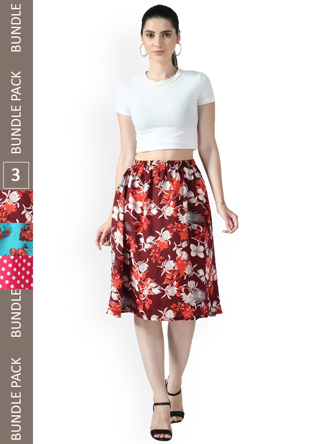 

IndiWeaves Pack Of 3 Printed Flared Midi Skirts, Blue