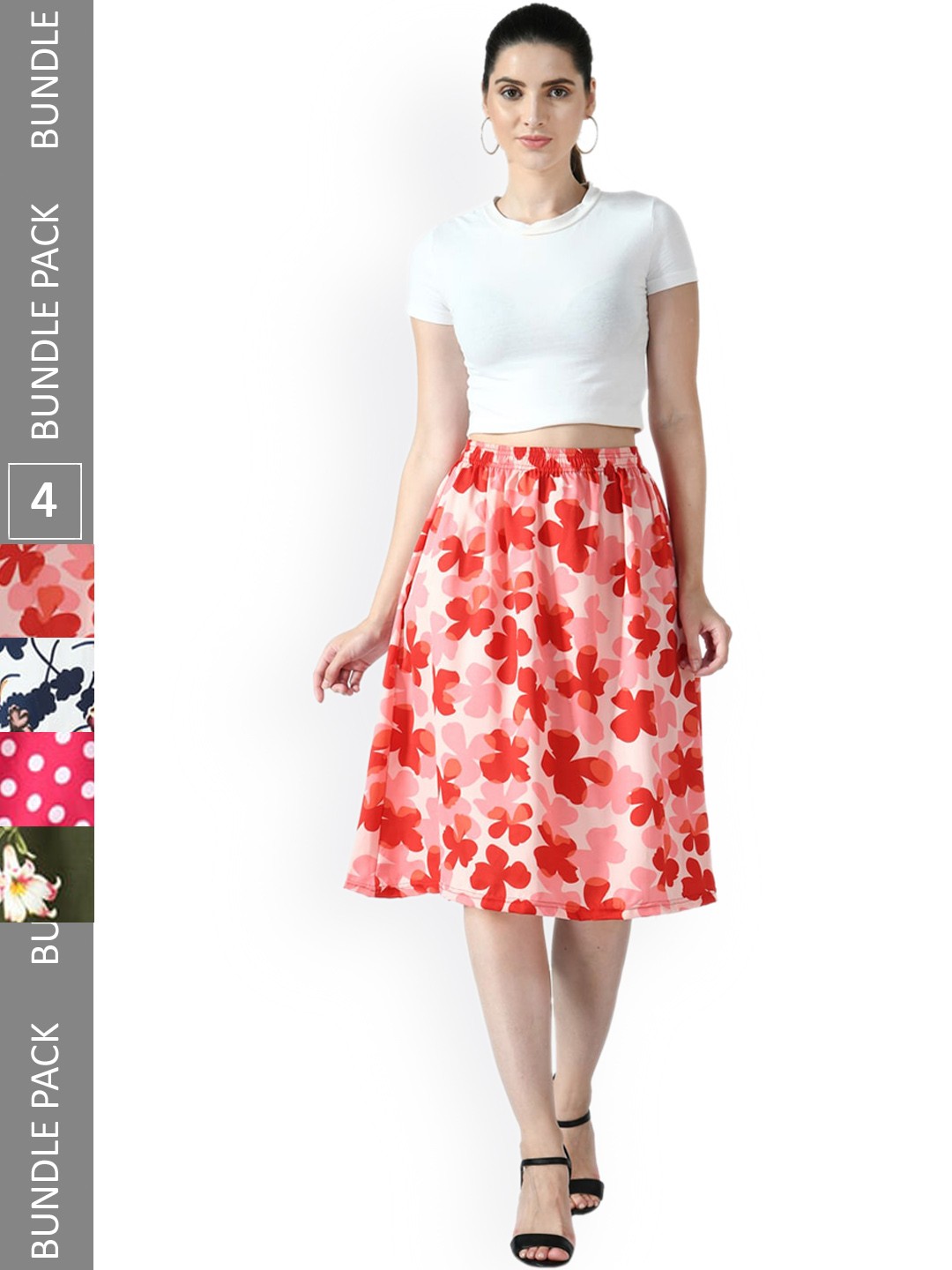 

IndiWeaves Pack Of 4 Printed Flared Midi Skirts, Pink