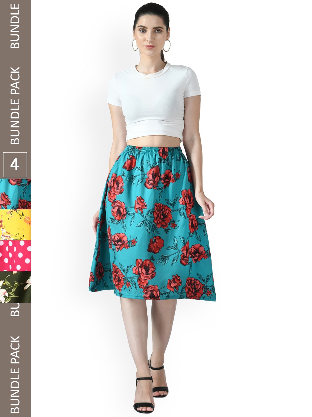 

IndiWeaves Pack Of 4 Printed Flared Midi Skirts, Blue