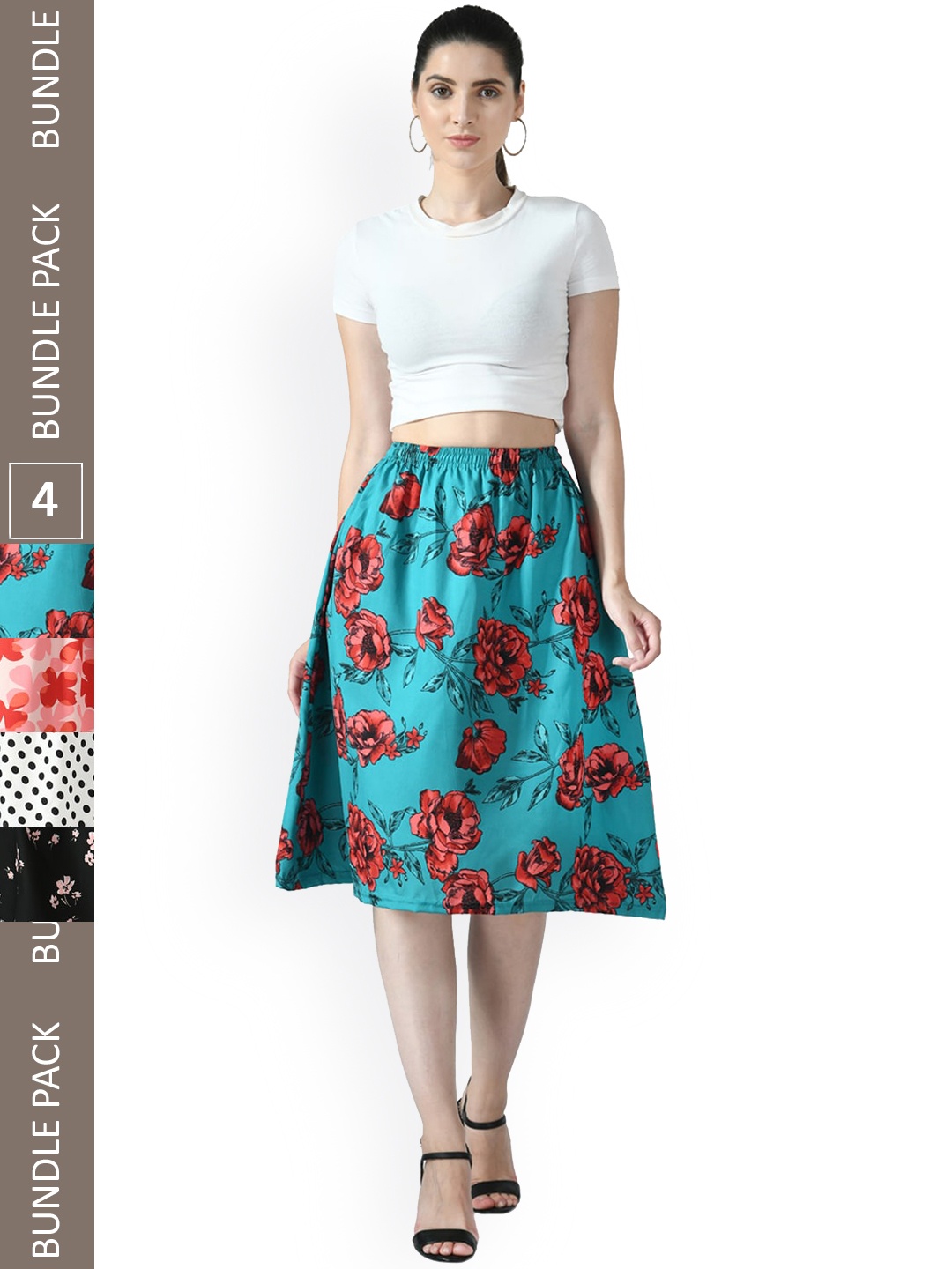 

IndiWeaves Pack Of 4 Printed Flared Midi Skirts, Blue