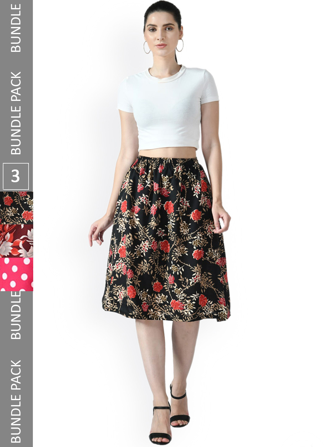 

IndiWeaves Pack Of 3 Floral Printed Midi Skirts, Pink