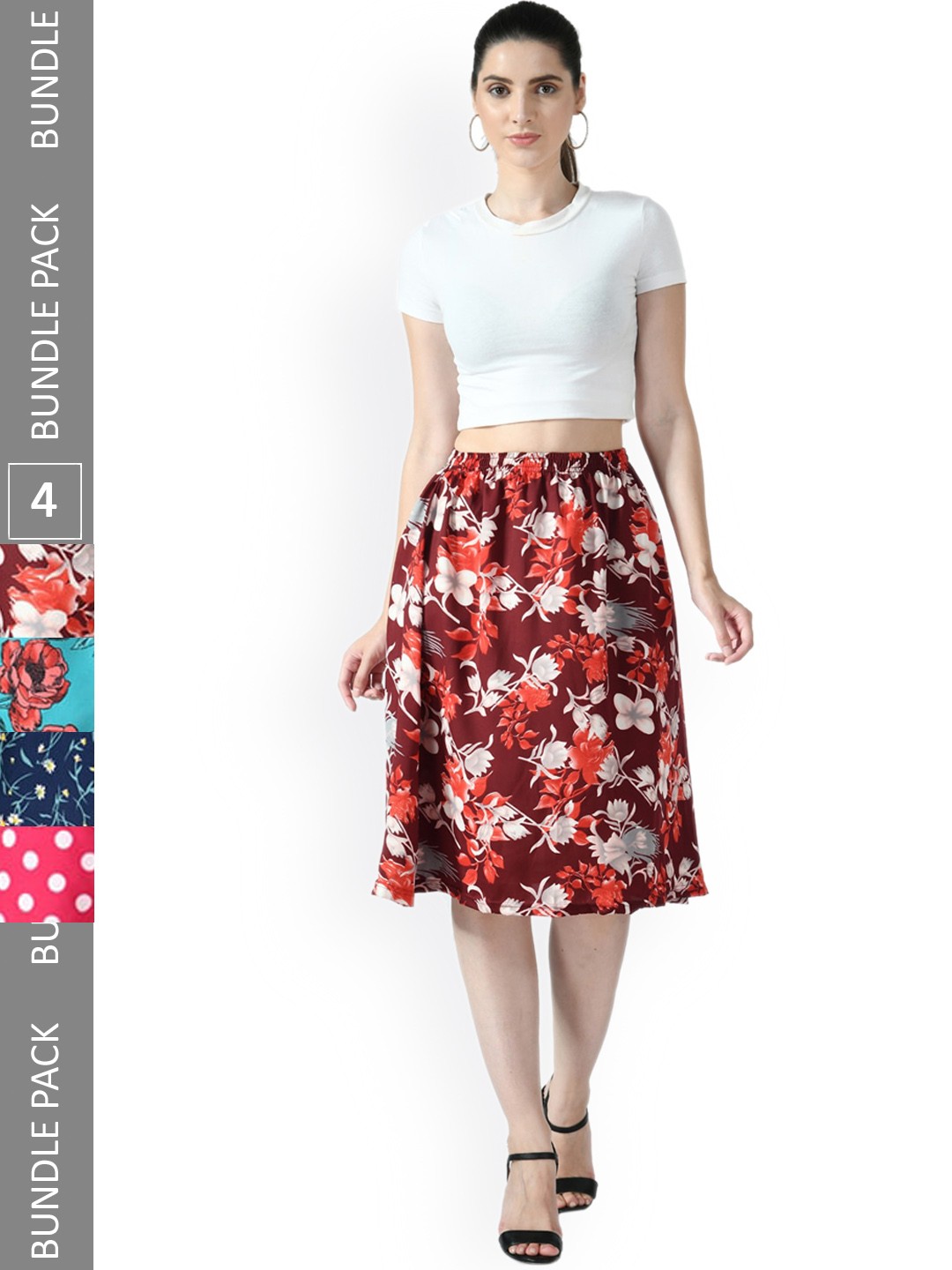 

IndiWeaves Pack of 4 Floral Printed Flared Skirts, Pink