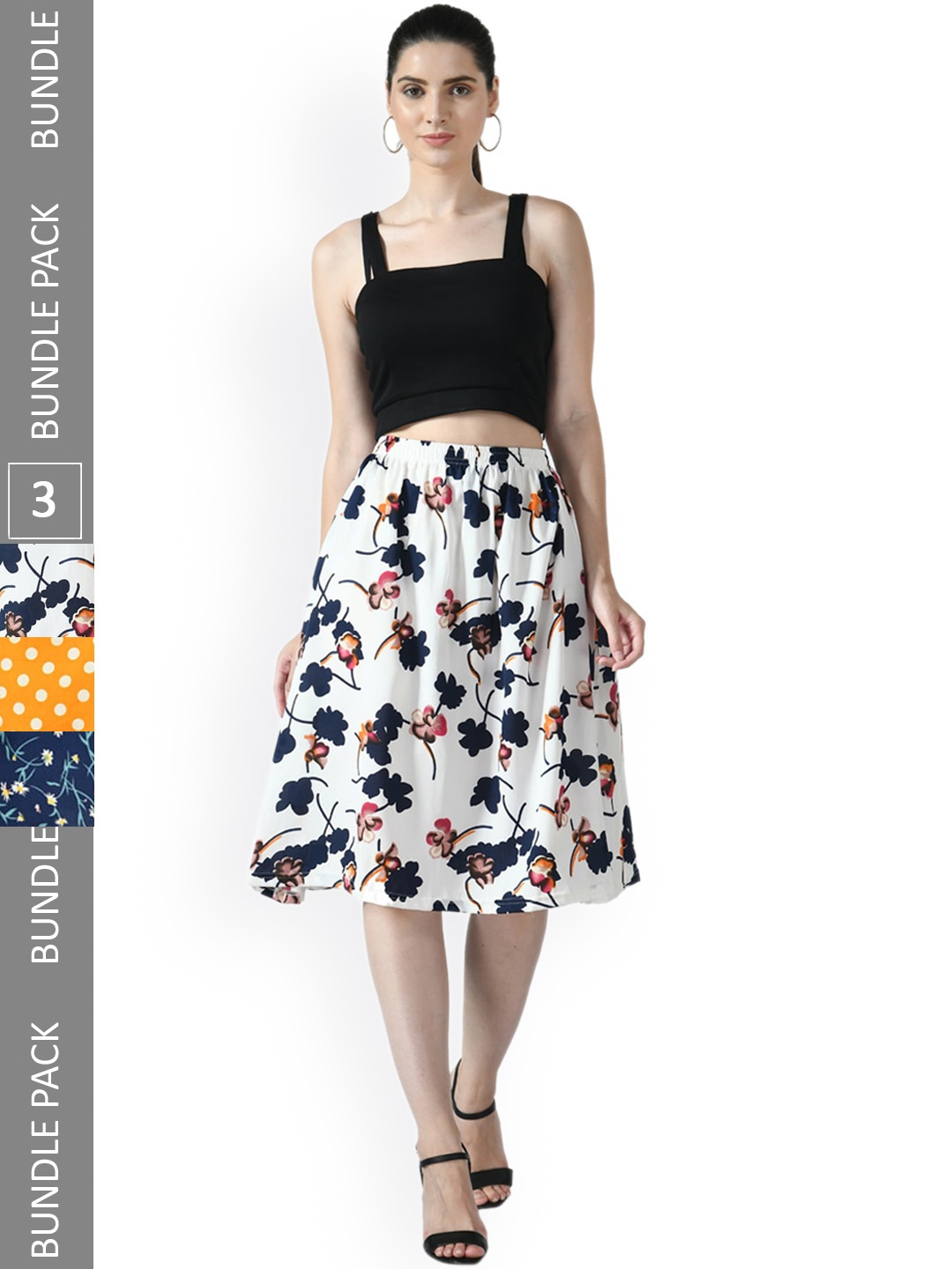 

IndiWeaves Women Pack Of 3 Printed Flared Midi Skirts, Blue
