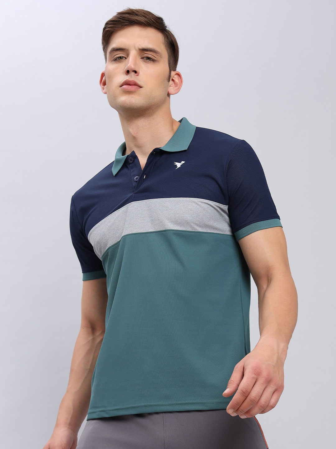 

Technosport Colourblocked Polo Collar Antimicrobial Slim Fit T-shirt, Green