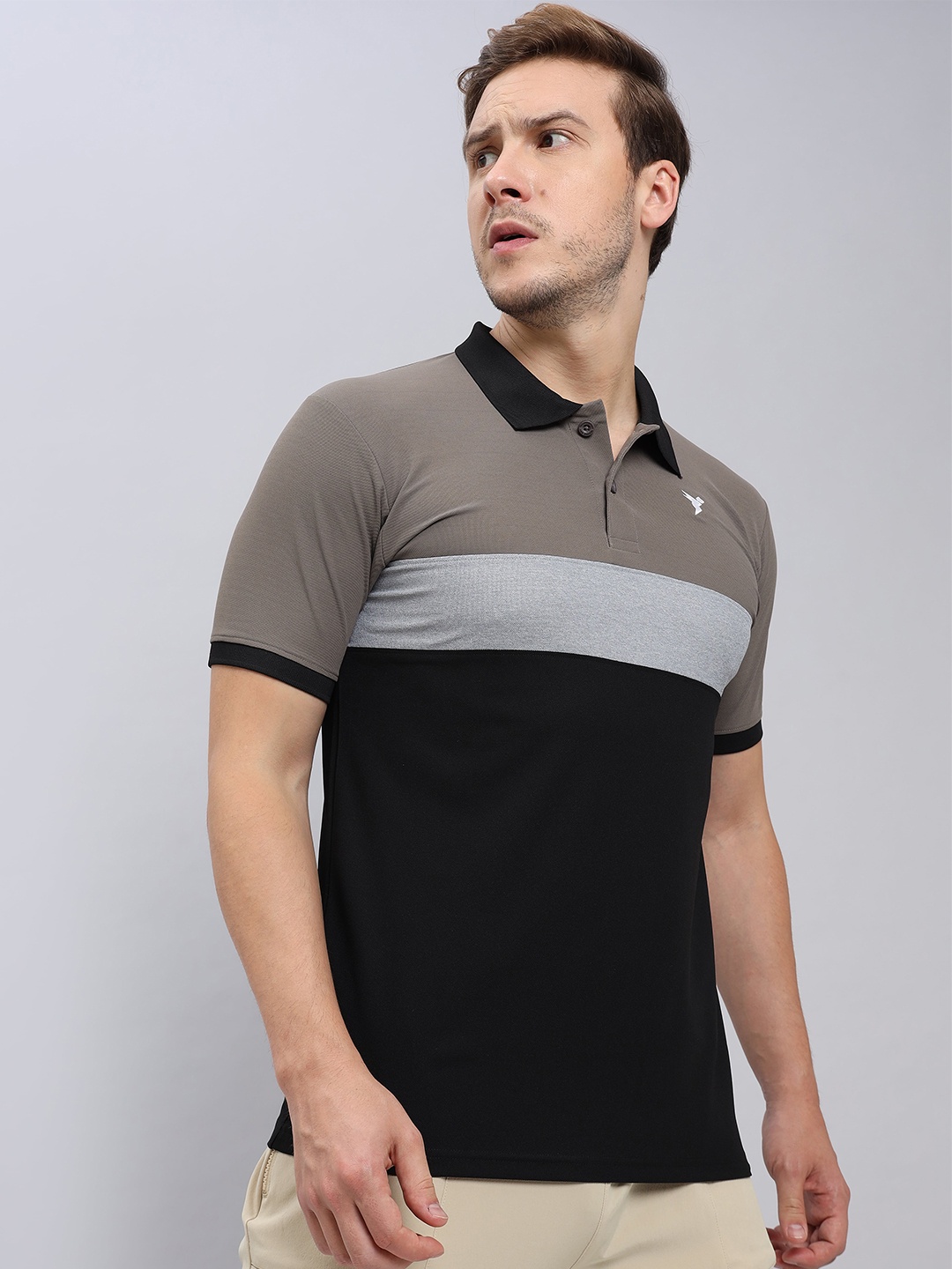 

Technosport Colourblocked Polo Collar Antimicrobial Slim Fit T-shirt, Black