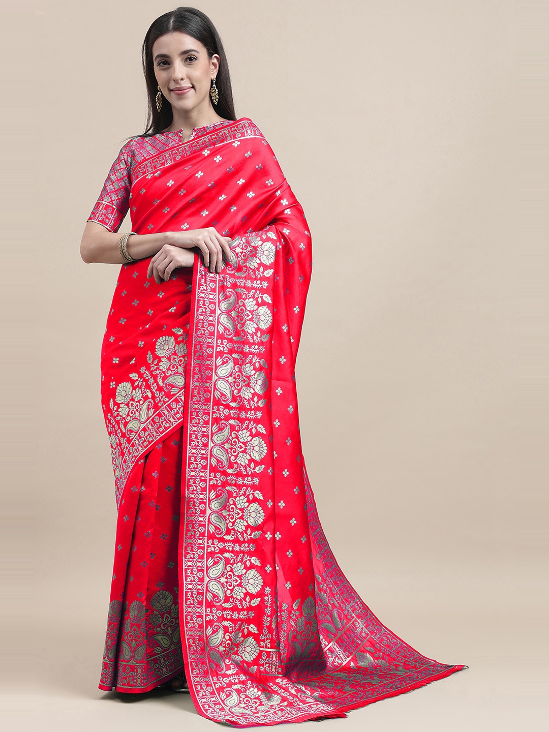 

HERE&NOW Floral Woven Design Zari Banarasi Saree, Pink