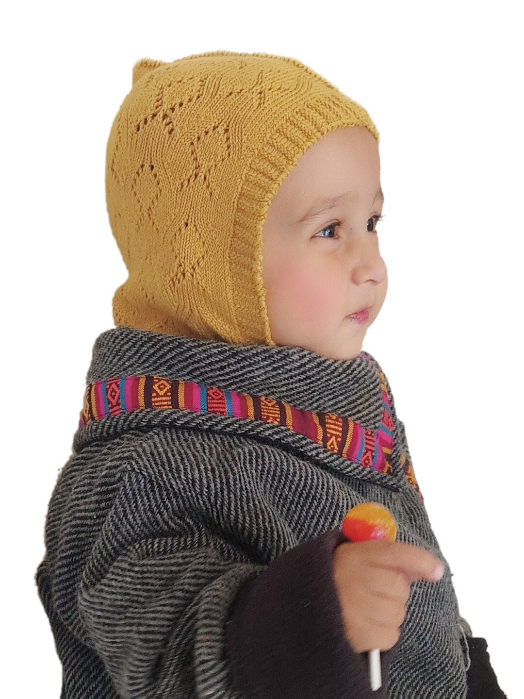 

Bharatasya Infant Kids Self Design Cotton Balaclava, Mustard