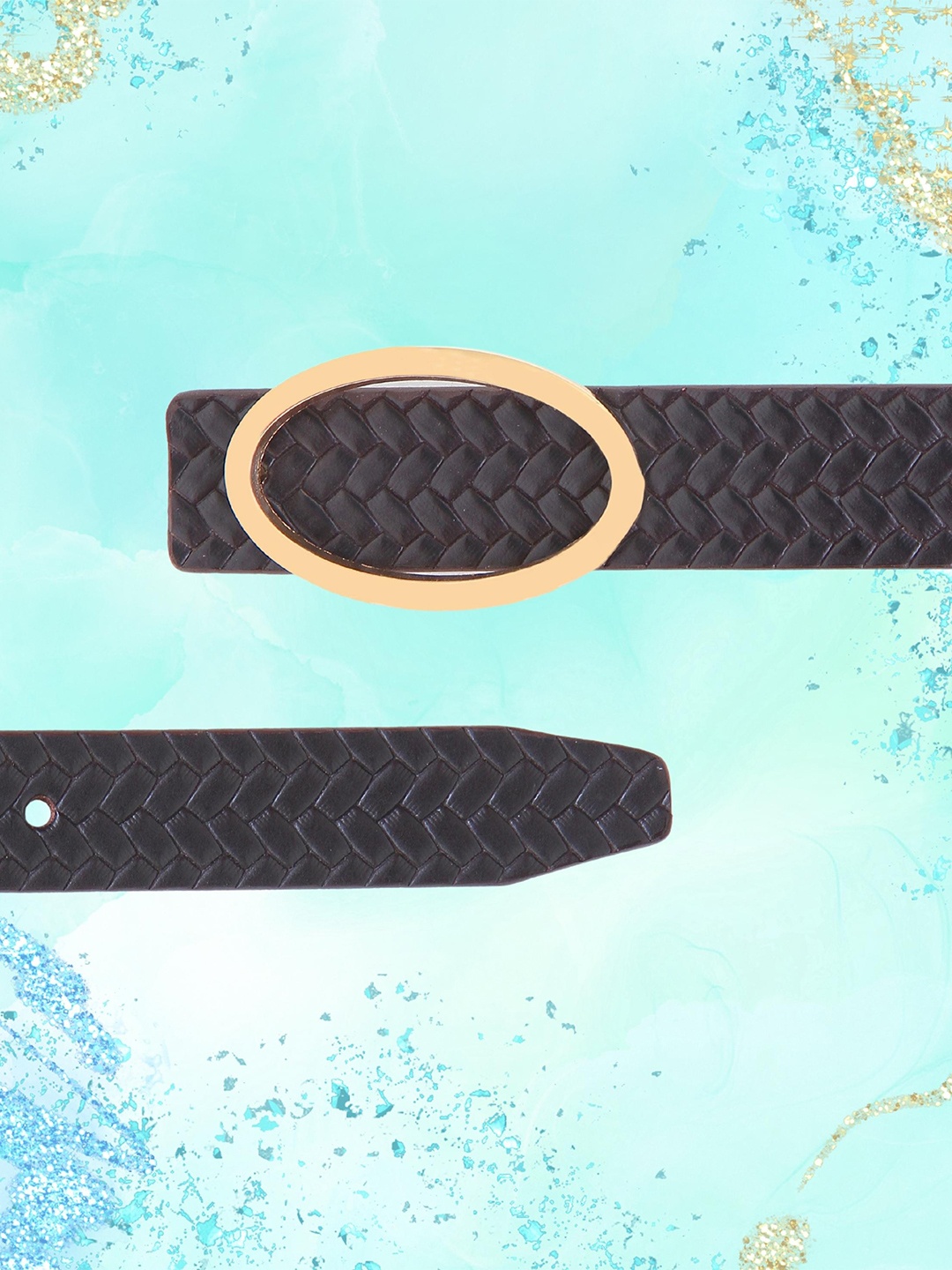 

Calvadoss Women Textured Leather Belt, Brown