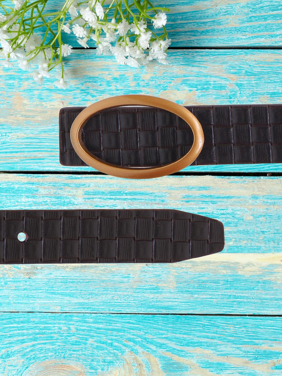 

Calvadoss Girls Textured Leather Belt, Brown