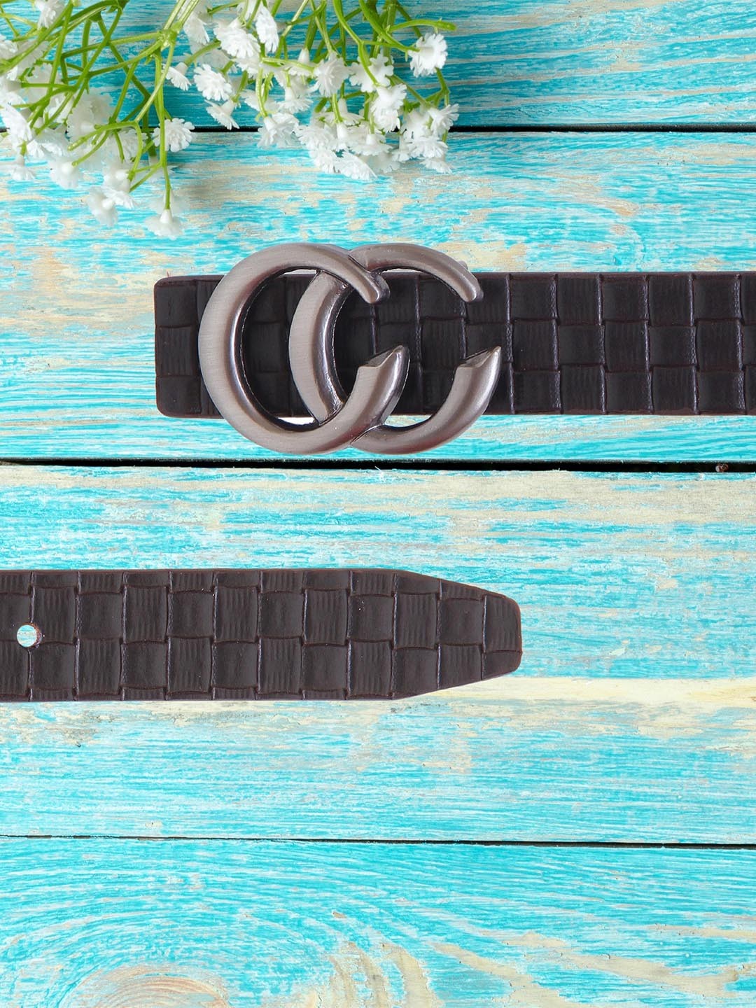 

Calvadoss Women Textured Leather Belt, Brown