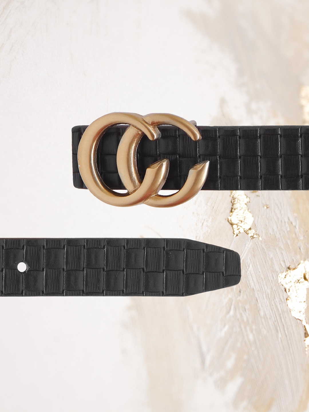 

Calvadoss Girls Textured Leather Belt, Black