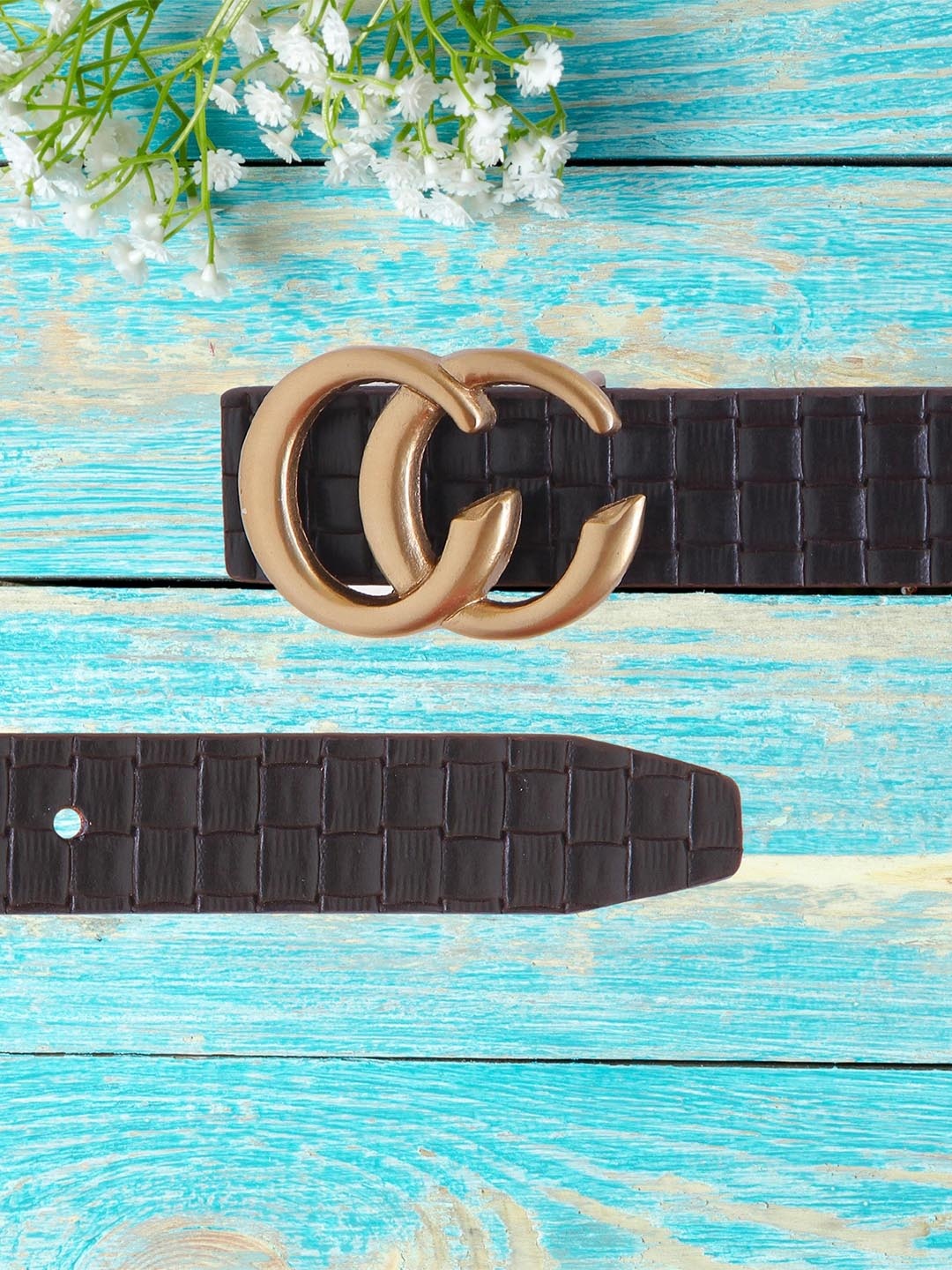 

Calvadoss Women Textured Leather Belt, Brown