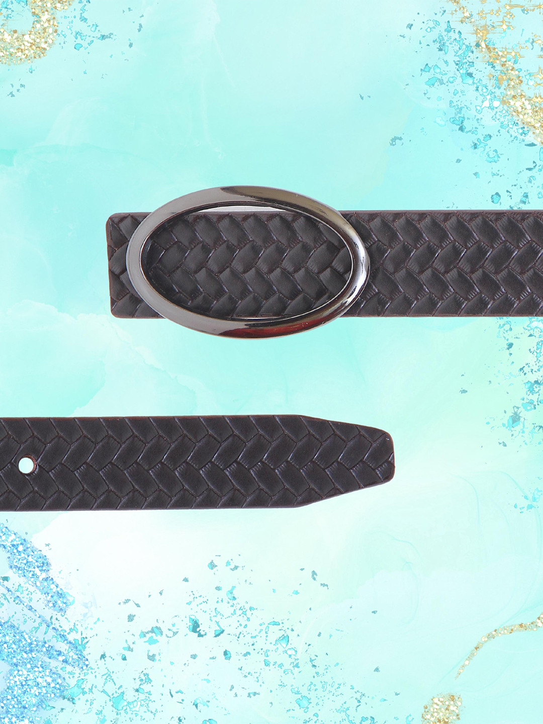 

Calvadoss Women Textured Leather Belt, Brown