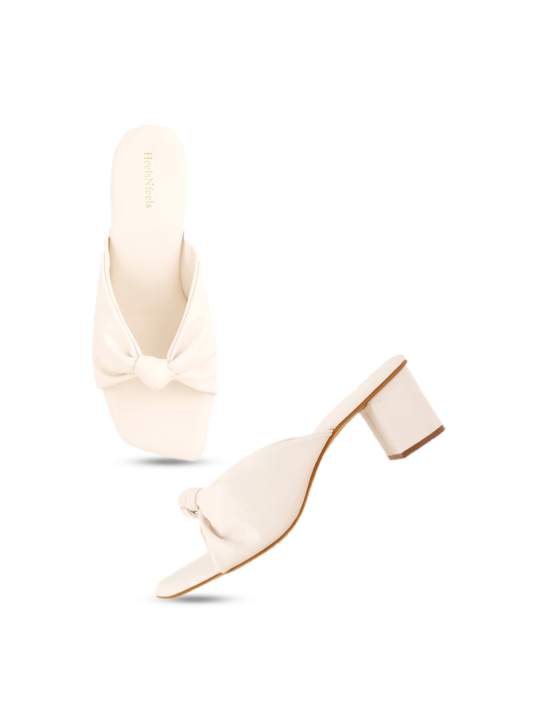

HEELSNFEELS Knotted Strap Block Heels, White