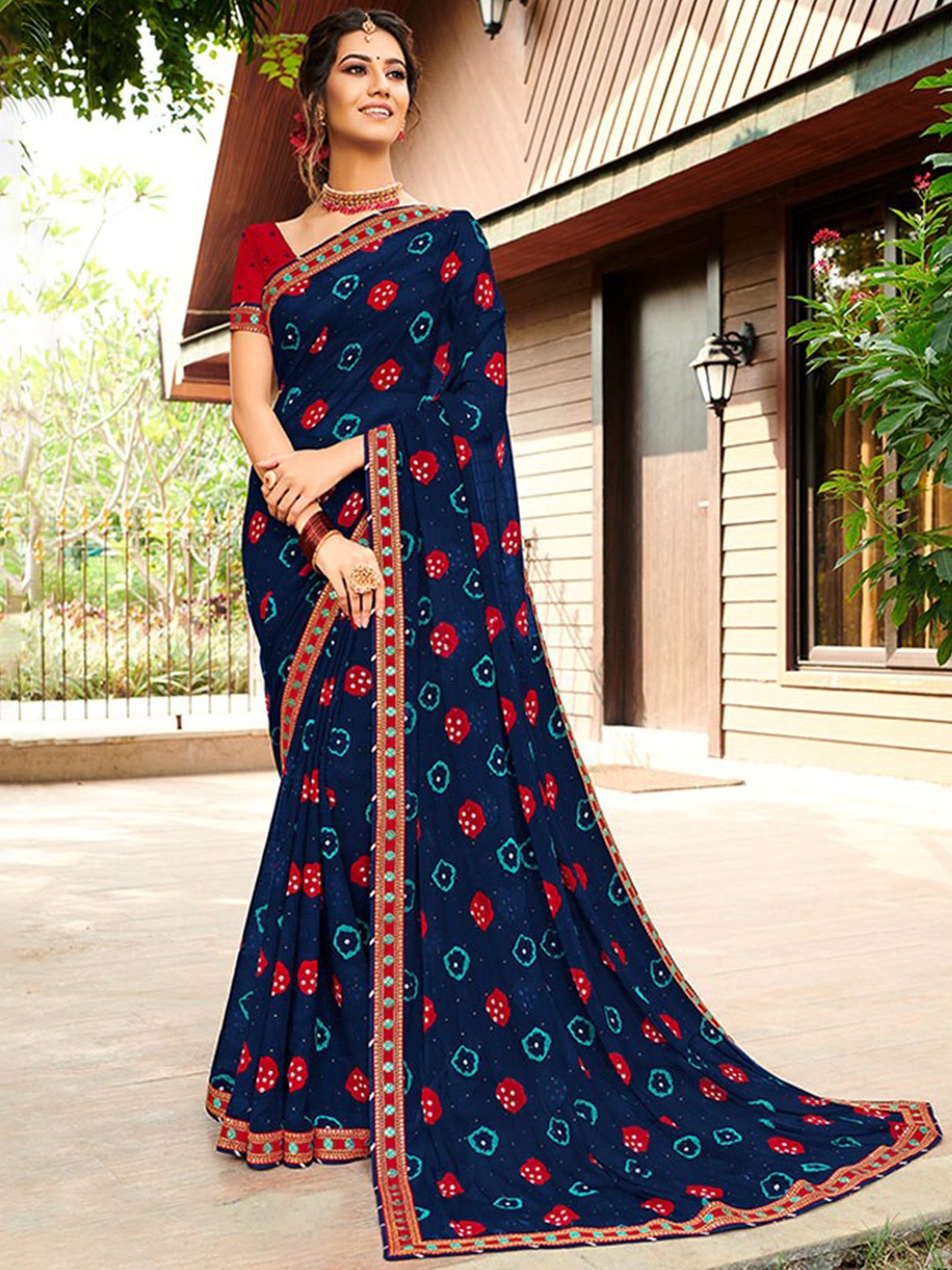 

Laxmipati Ethnic Motifs Embroidered Saree, Blue