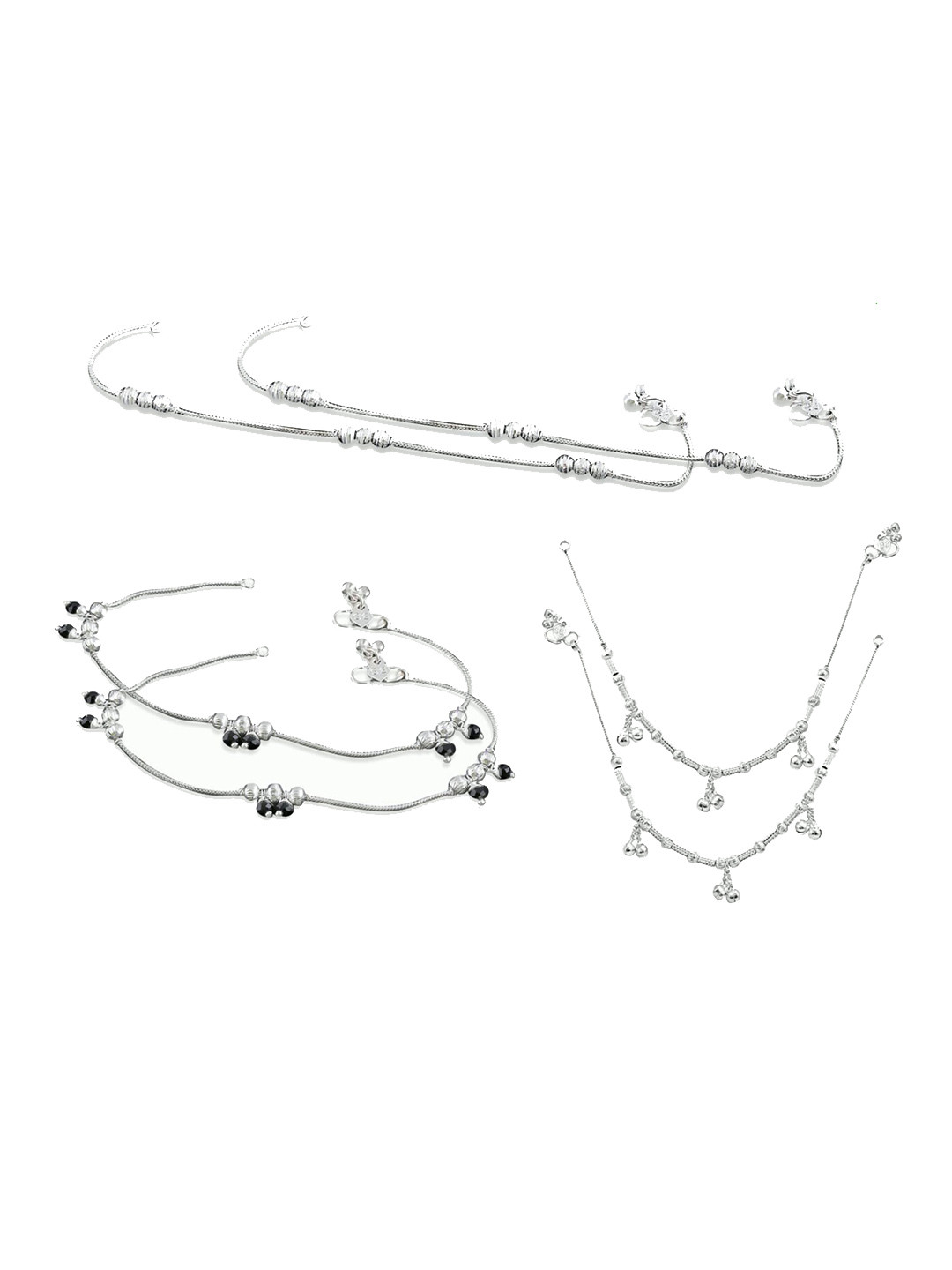 

RUHI COLLECTION Set Of 3 Silver-Plated Anklets