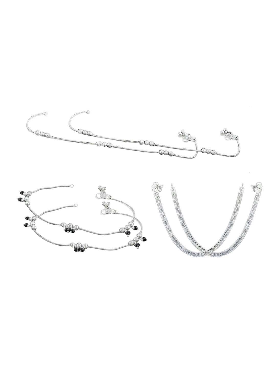 

RUHI COLLECTION Set of 3 Silver-Plated Beaded Anklets