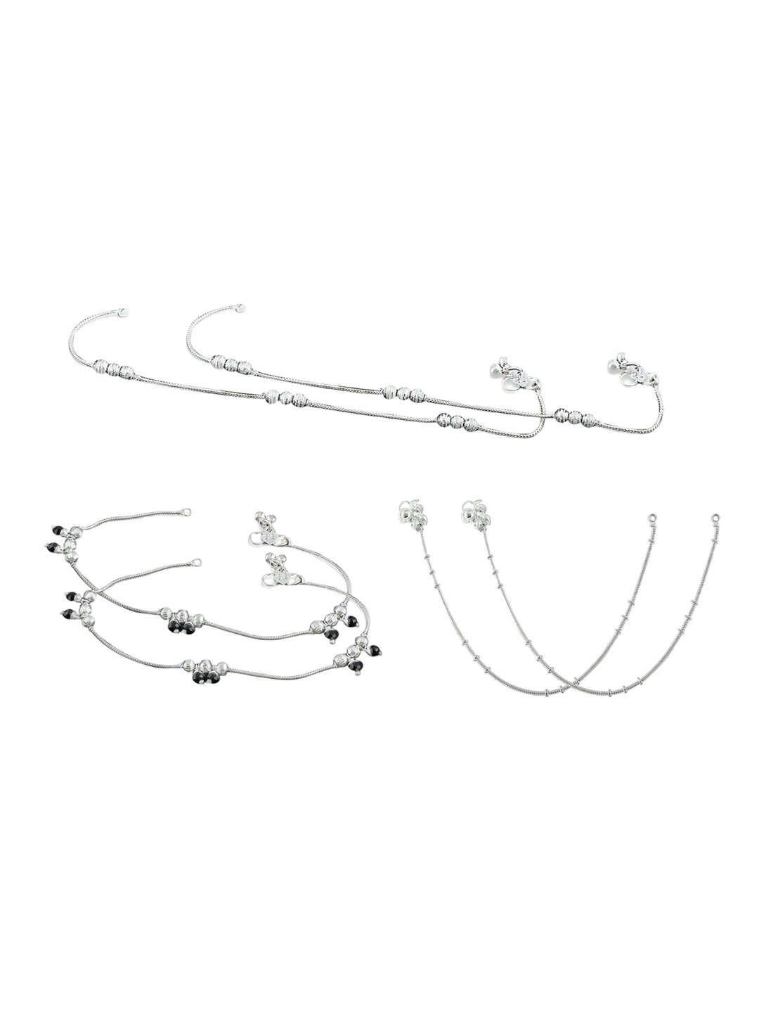 

RUHI COLLECTION Set Of 3 Silver-Plated Anklets