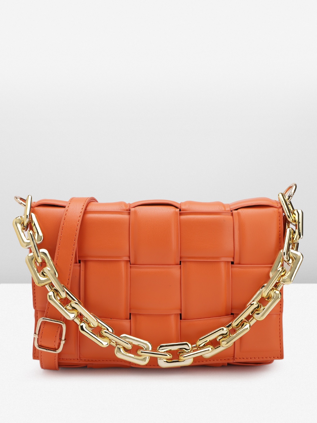 

MISSPAP Basketweave Shoulder Bag with Sling Strap, Orange