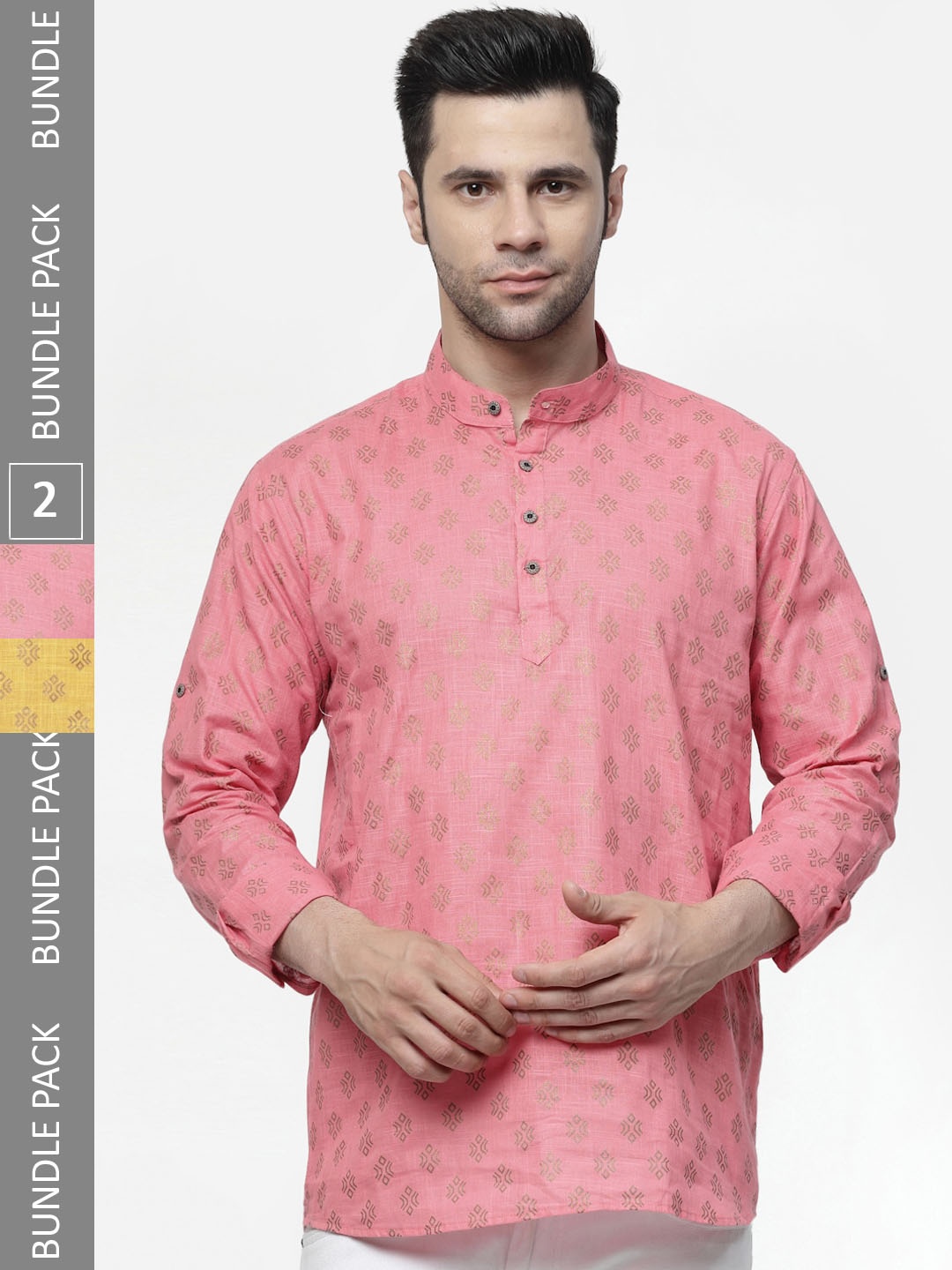 

allan peter Pack Of 2 Ethnic Motifs Printed Pure Cotton Kurta, Pink