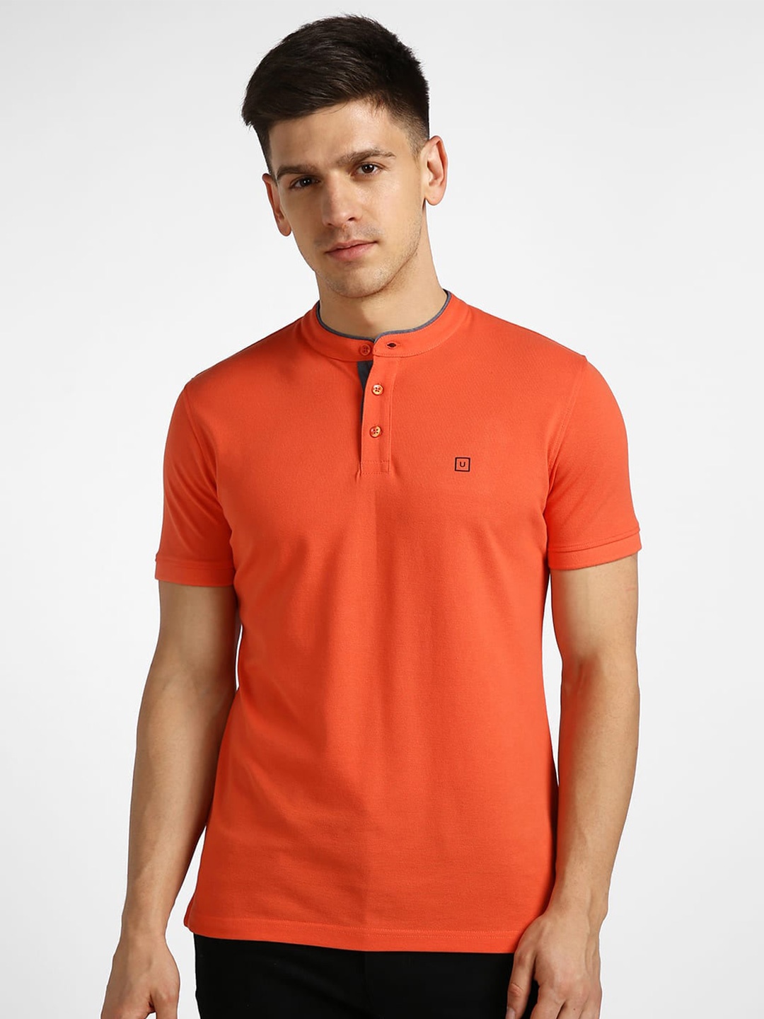 

Urbano Fashion Mandarin Collar Slim Fit T-shirt, Orange