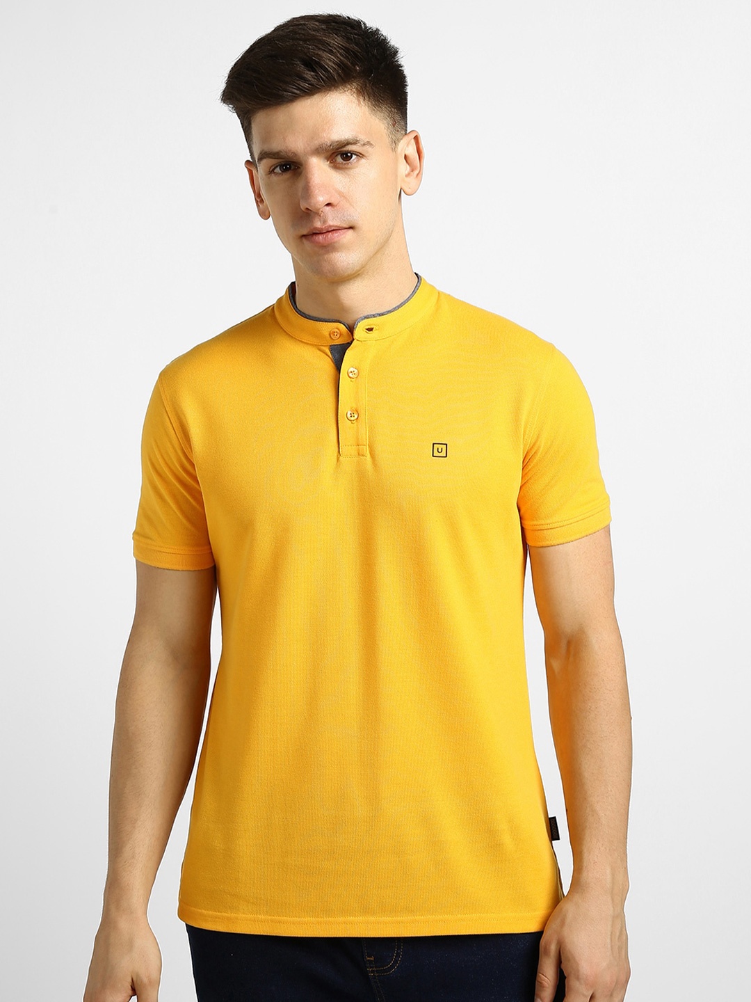 

Urbano Fashion Mandarin Collar Slim Fit T-shirt, Yellow