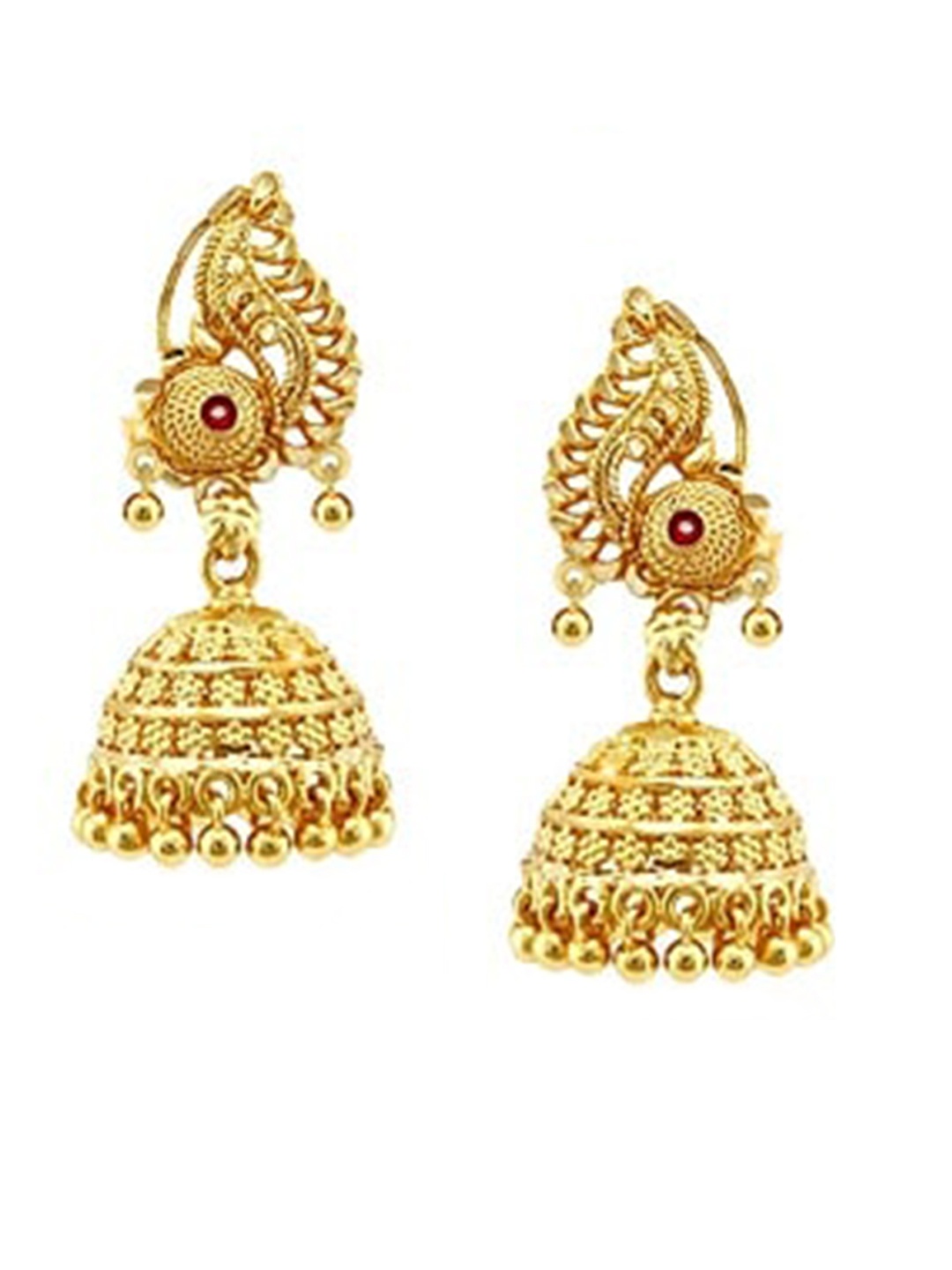 

Vighnaharta Gold-Plated Stone-Studded Floral Jhumkas